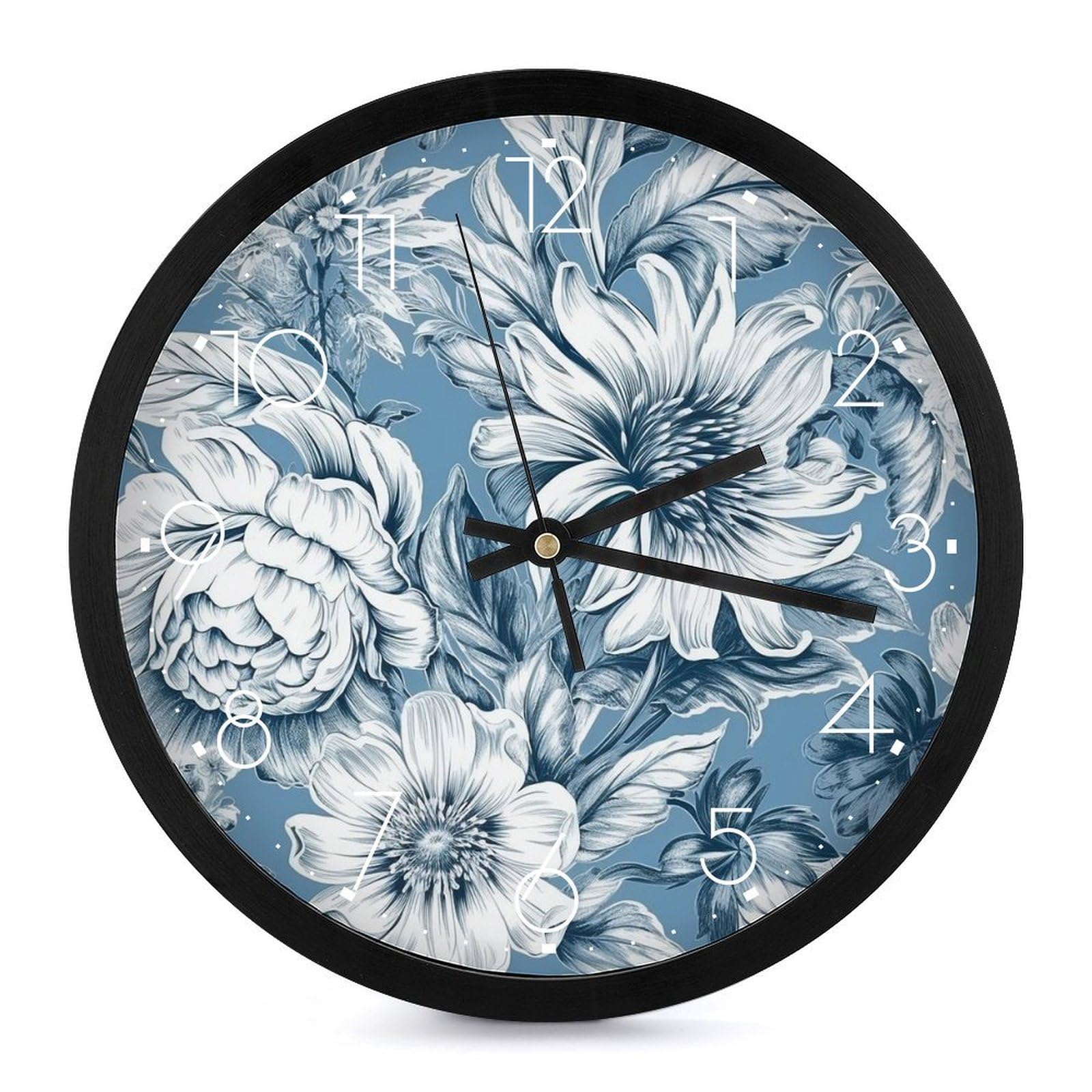 Horloges murales florales bleues et blanches pour décorer élégamment le salon ou la cuisine