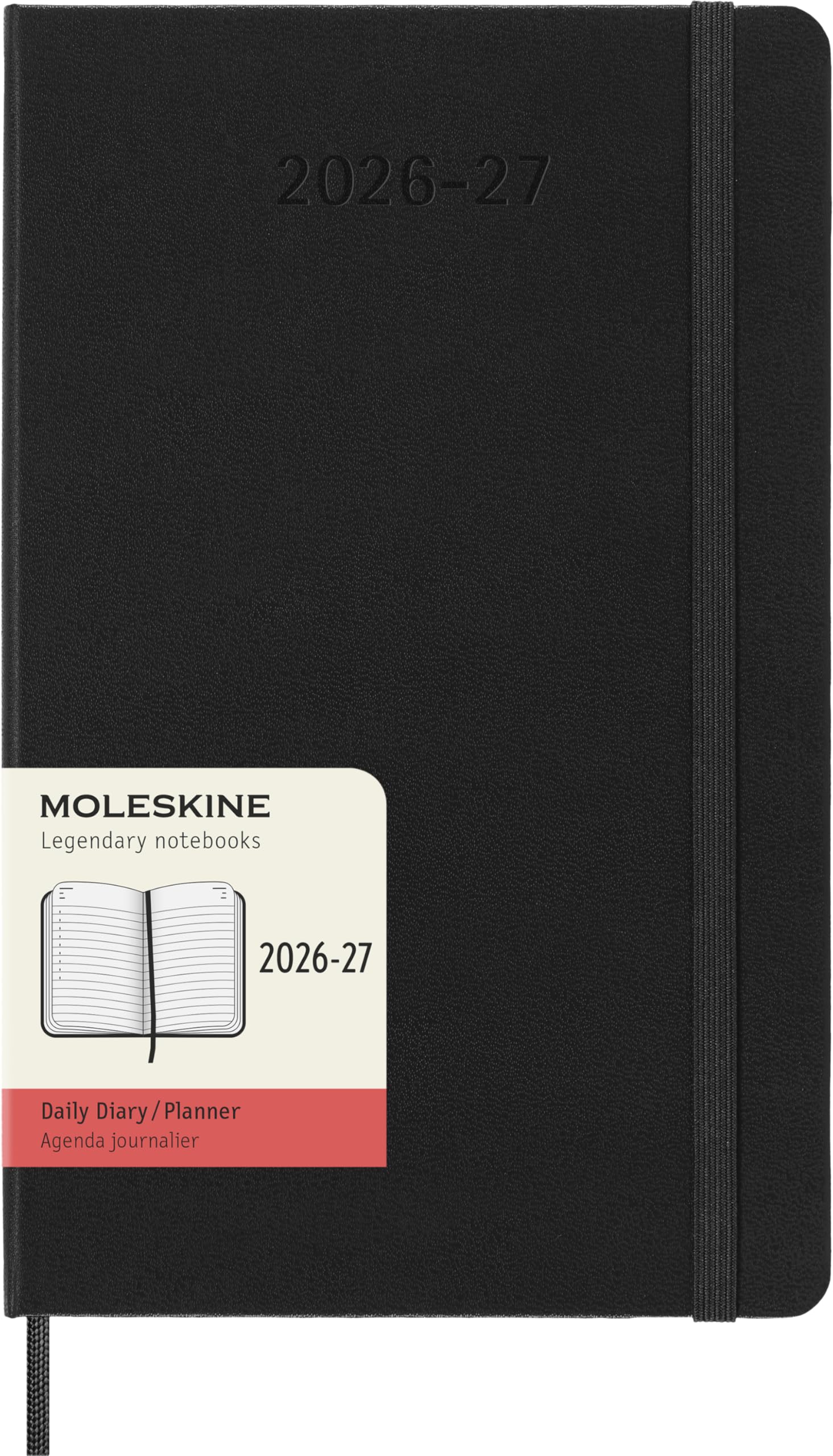 Moleskine Daily Planner 2026 2027-18-Month Planner with Hard Cover and Elastic Closure, Black Color, Large Size 13 x 21 cm