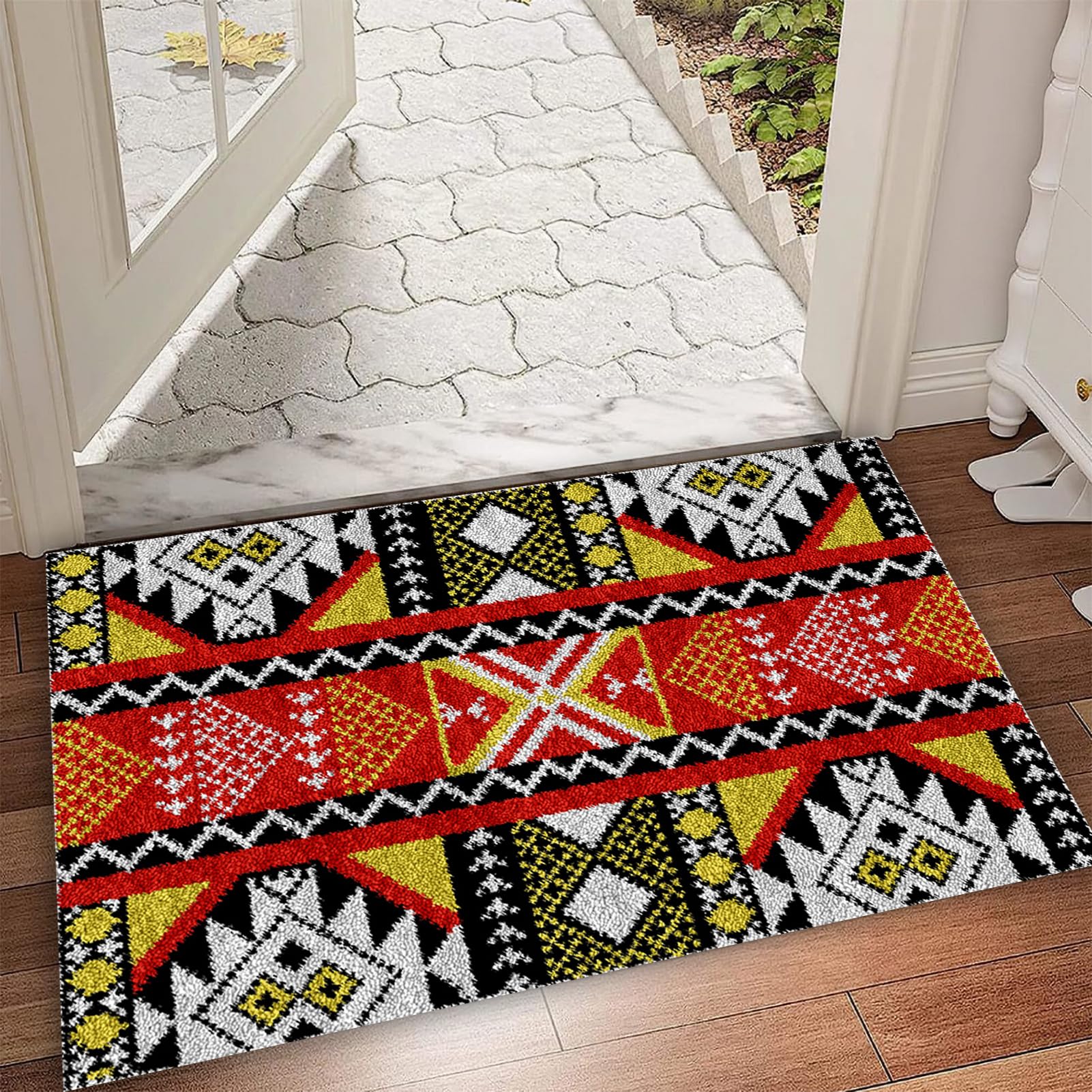 Zestaw haczyków zatrzaskowych dla dorosłych, szydełkowy dywan z haczykiem na haczyki, DIY dywan zestaw do haftowania dla początkujących, zestaw do haftowania DIY dywan, haft krzyżykowy 110 x 140 cm