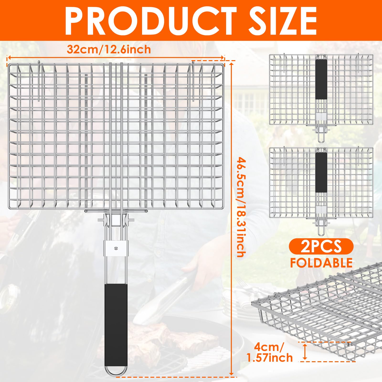 Nesting Grill Baskets, Grilling Baskets with Handle, Grill Baskets for outdoor grill, Grill Carry System, Portable Stainless Steel BBQ Grill Basket for Camping