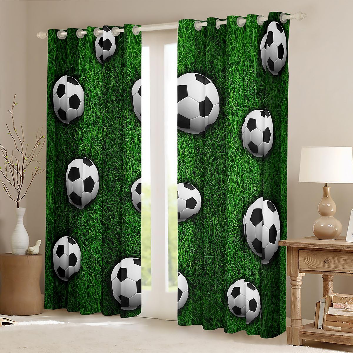 Homemissing Cortinas opacas de fútbol, cortinas de oscurecimiento para dormitorio, sala de estar, aislamiento térmico, tratamientos de ventana, 2 paneles de 66 pulgadas de ancho x 90 pulgadas de largo