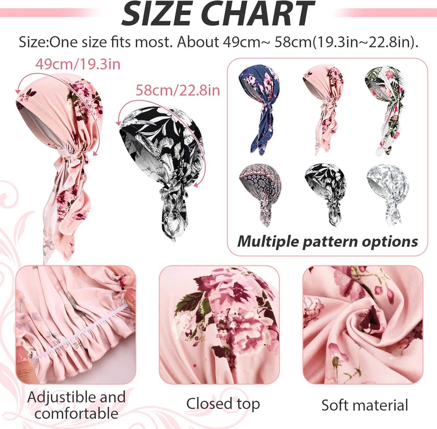 6 Pcs Chemo Headwear for Women, Pre Tied Caps Stretch Hat Turban Sleep Headwraps for Patient Hair Loss - Image 2