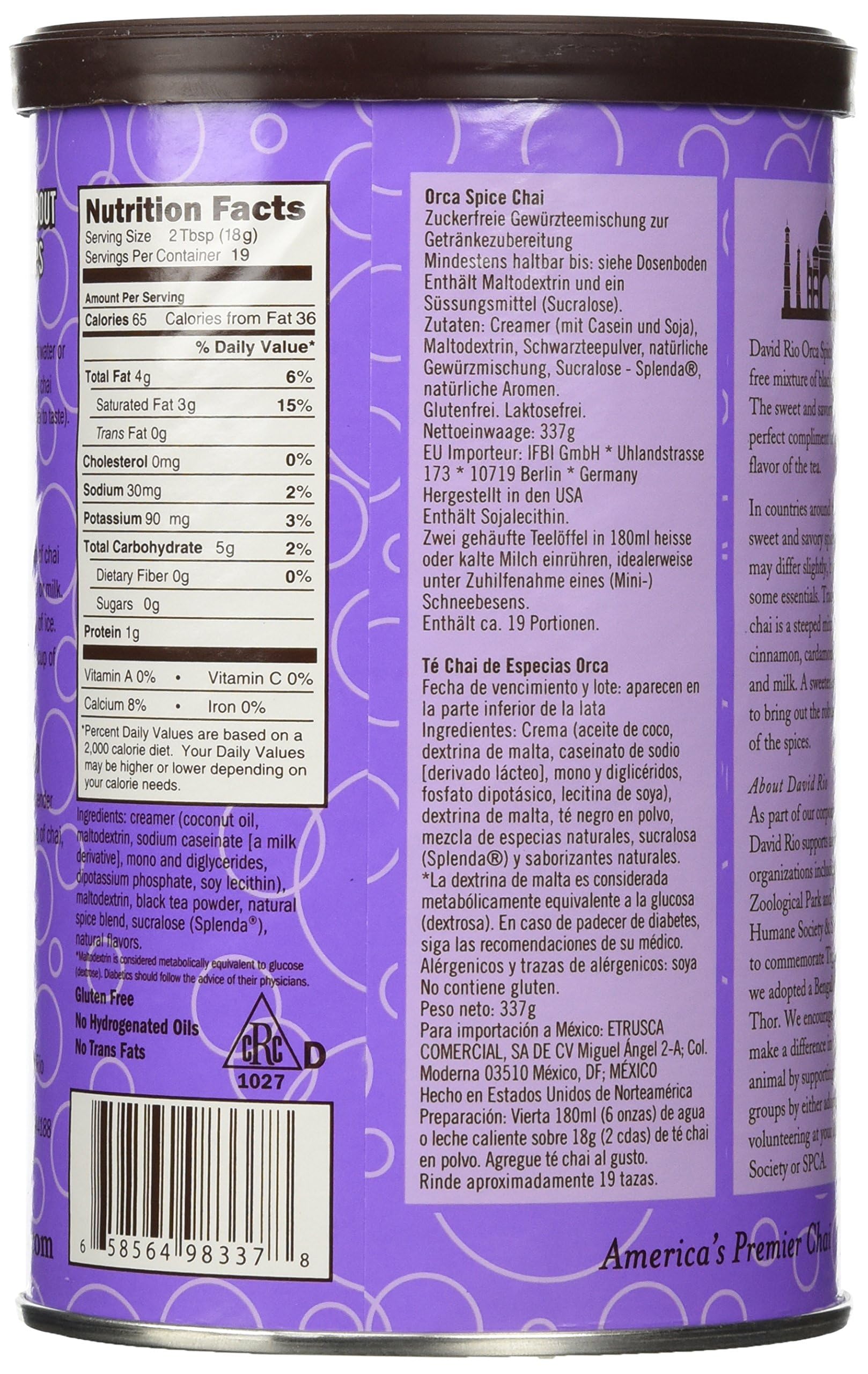 DAVID RIO Orca Spice™ Reduced Calorie Chai (Etichettatura ITA) 337g