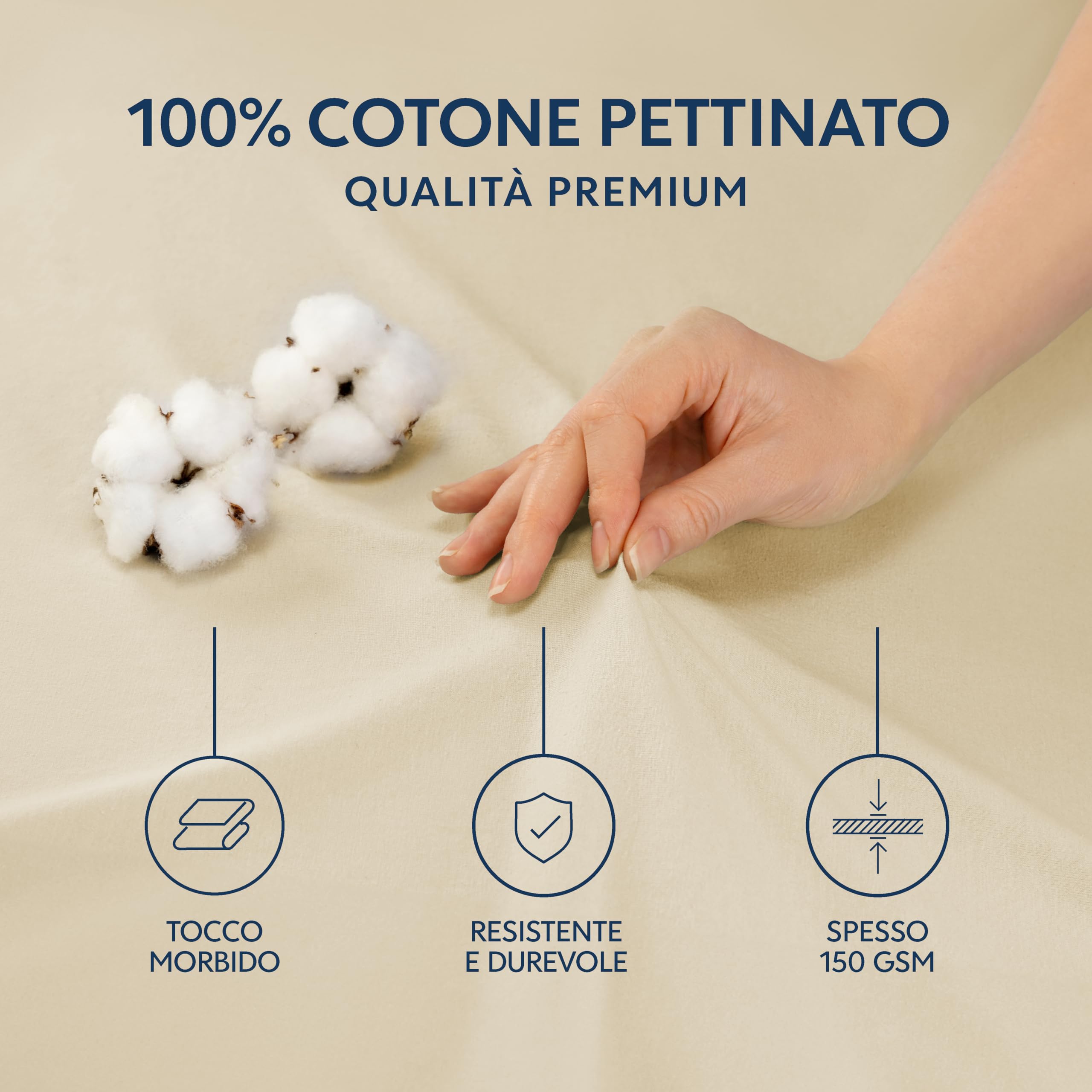 Dreamzie Lenzuola Matrimoniali Cotone 200x200 cm, Altezza Materasso fino a 27 cm - Coprimaterasso Matrimoniale - Beige - Certificato senza Prodotti Chimici (Oeko TEX)