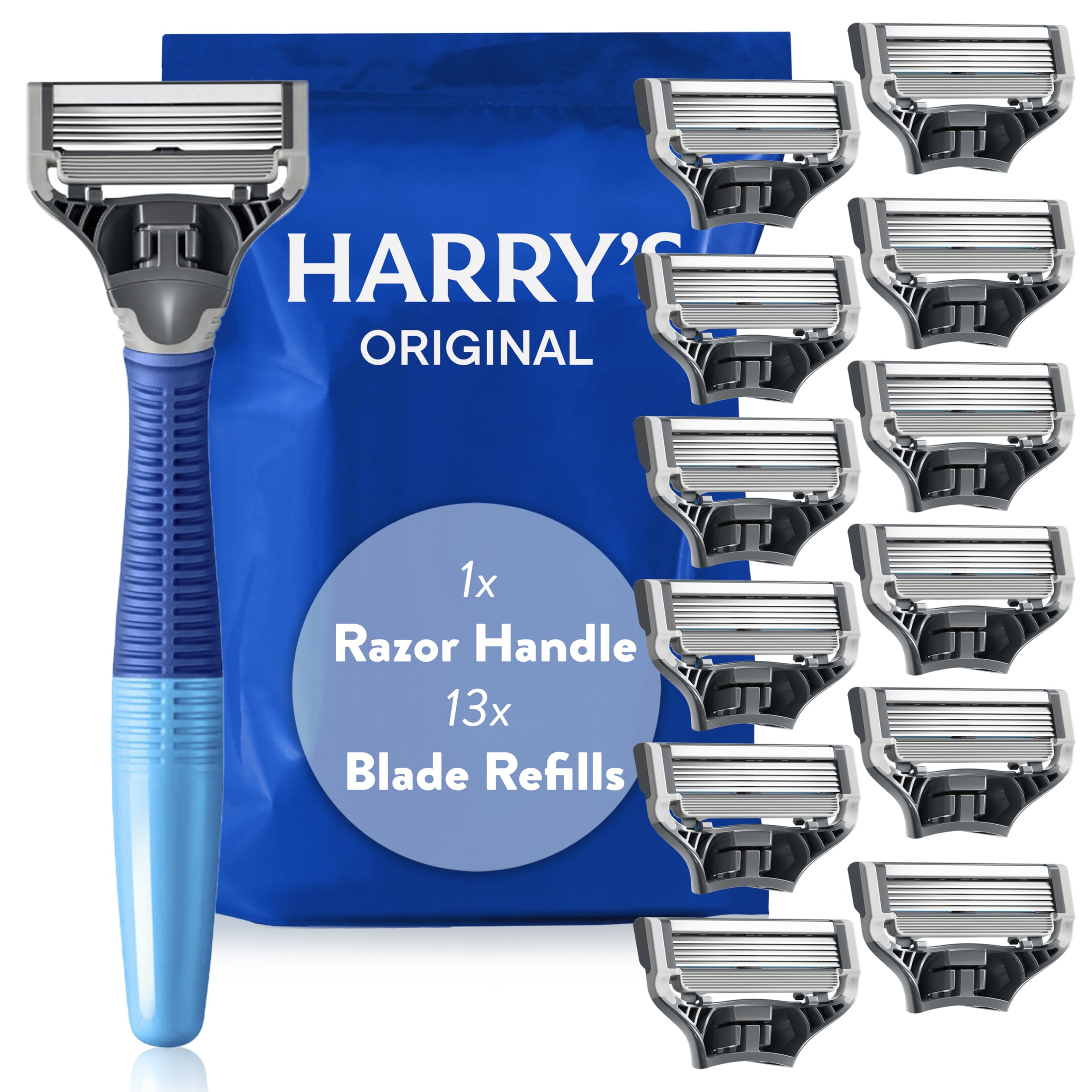 Harry's Razors for Men - Men's Razor Set with Indigo Blue Handle, 13 Razor Blade Refills, Travel Blade Cover, (packaging may vary)