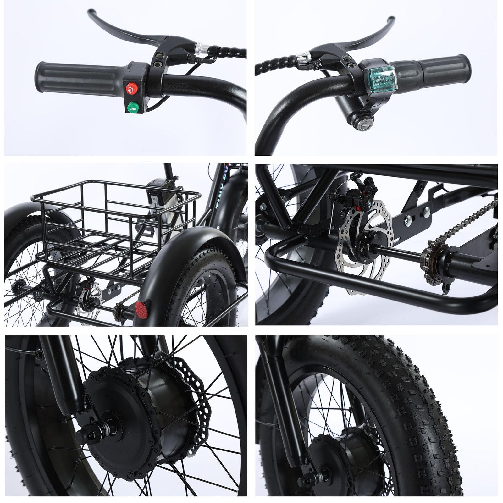 Tricycle électrique Pour Adultes - Charge 200 Kg, Vélo Cargo électrique à Pneus Larges De 20'' , Batterie Amovible 48 V/12 Ah - Autonomie 35 Km, Pour Les Trajets Domicile-Travail Et Les Voyages