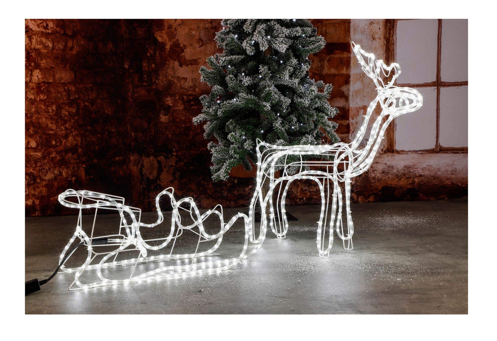 Großes beleuchtetes Rentier mit Schlitten und 288 LEDs für den Innen- und Außenbereich