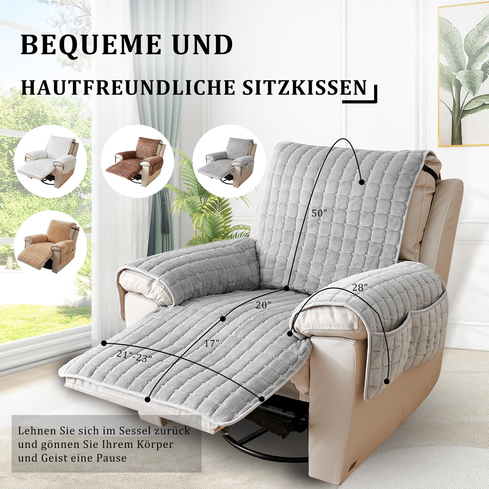 Copripoltrona 1 Posto Relax Reclinabile, Copri Poltrona con Braccioli Salvapoltrona Antiscivolo per Casa Con Bambini e Animali Domestici Cane(Bianco, 1 Posto(53 * 190cm))
