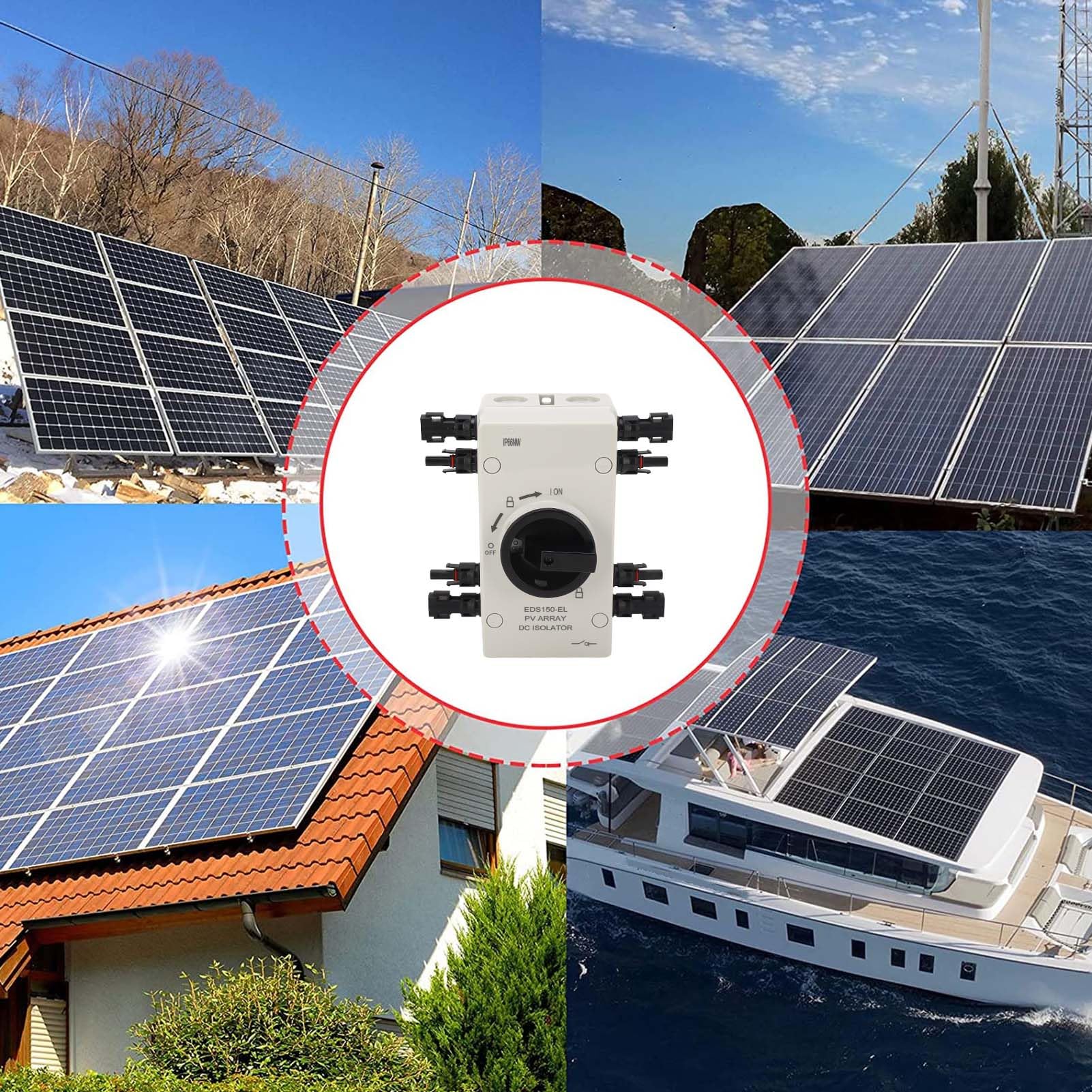 Generic Odłącznik Solarny 4P, Wodoszczelna Izolacja DC IP66 dla Systemów Zasilania energią słoneczną Poza Siecią i Podłączonych do Sieci, Obciążenie Znamionowe 32A