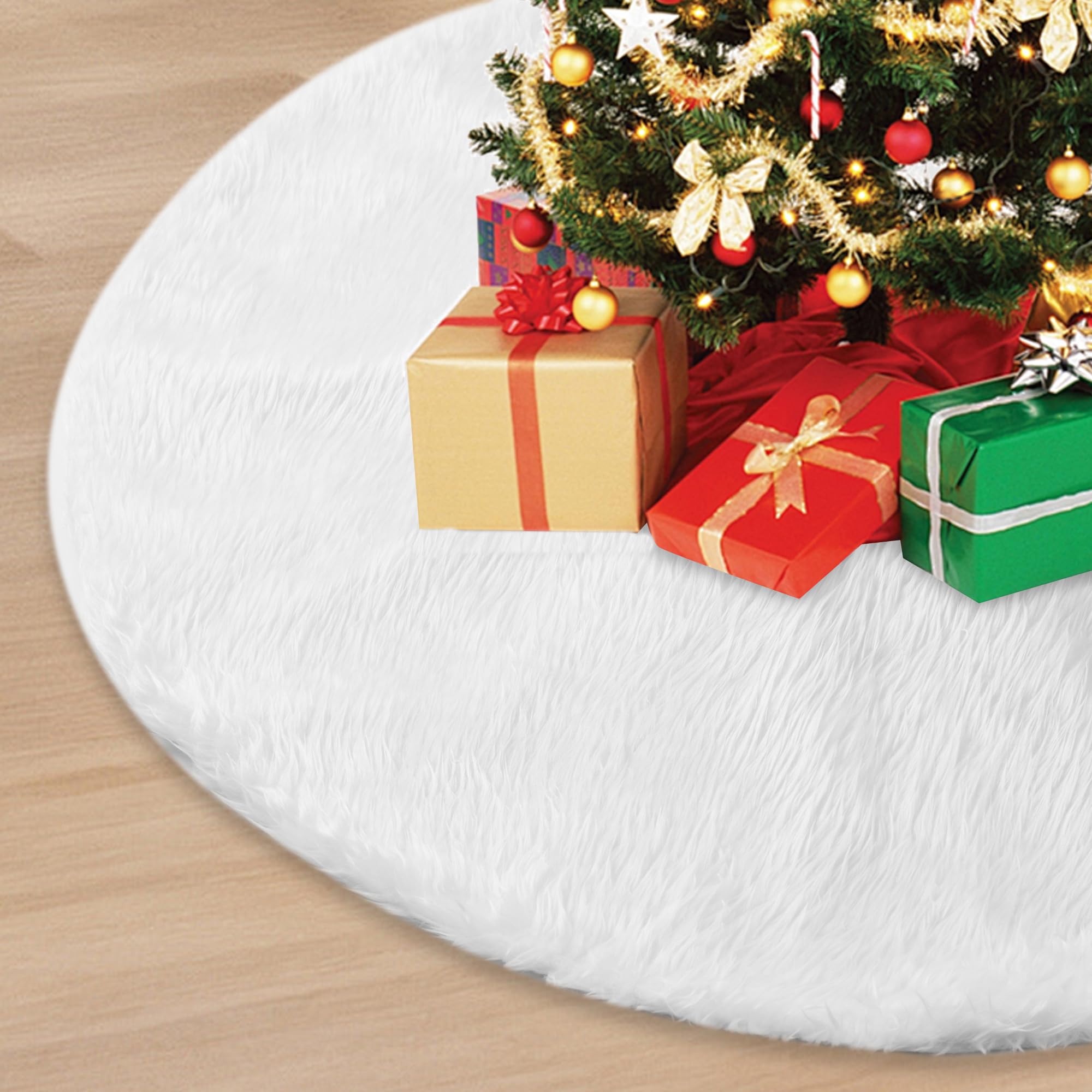 Gonna Per Albero Di Natale In Peluche Bianco – Forma Rotonda, Doppio Strato, Copertura Base Albero In Pelliccia Sintetica, 50/90/120 Cm, Decorazione Invernale