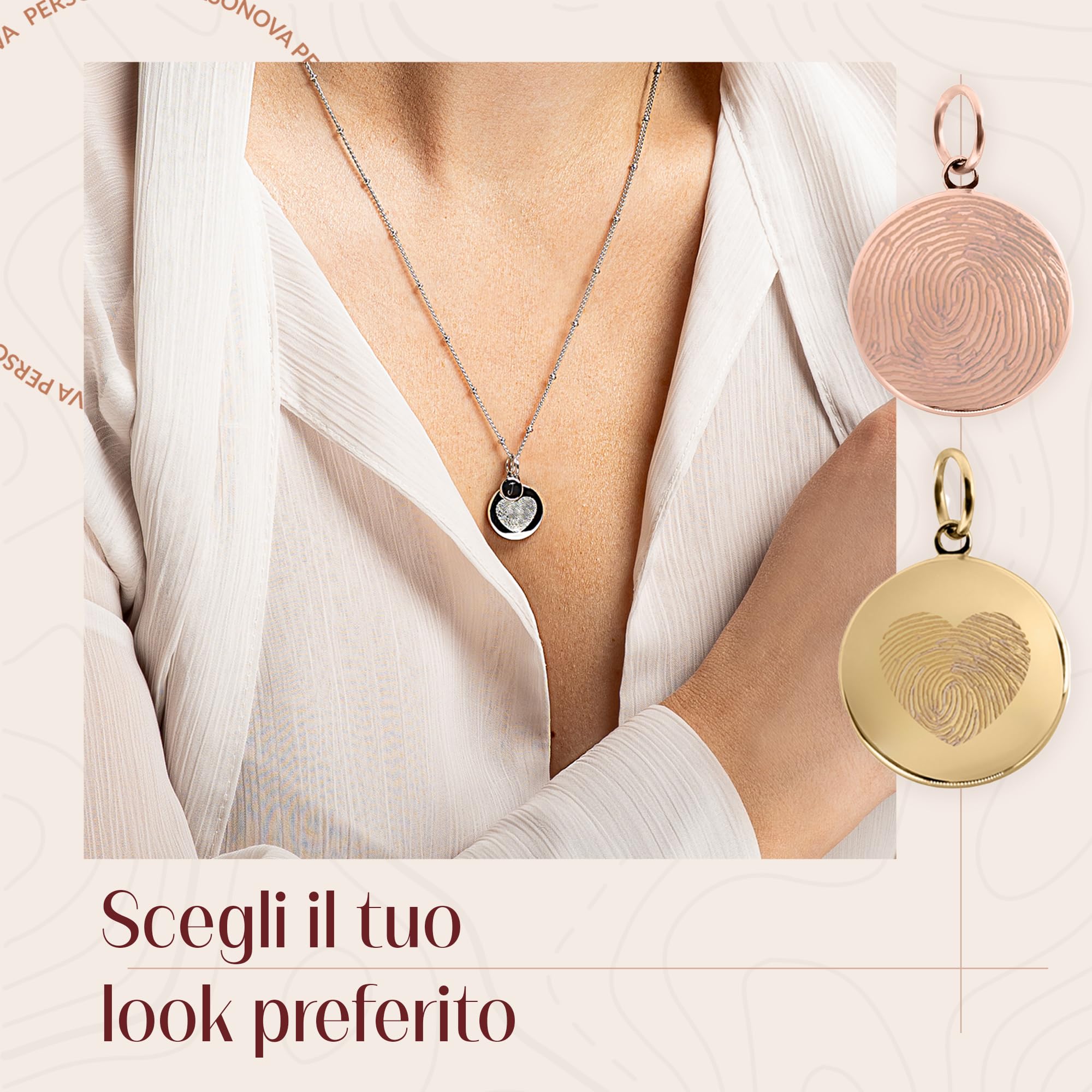 Collana personalizzata con impronta digitale con incisione – Opzionalmente con pietra portafortuna o lettere – placcata in oro 18 carati, oro rosa, argento – gioiello commemorativo e idea