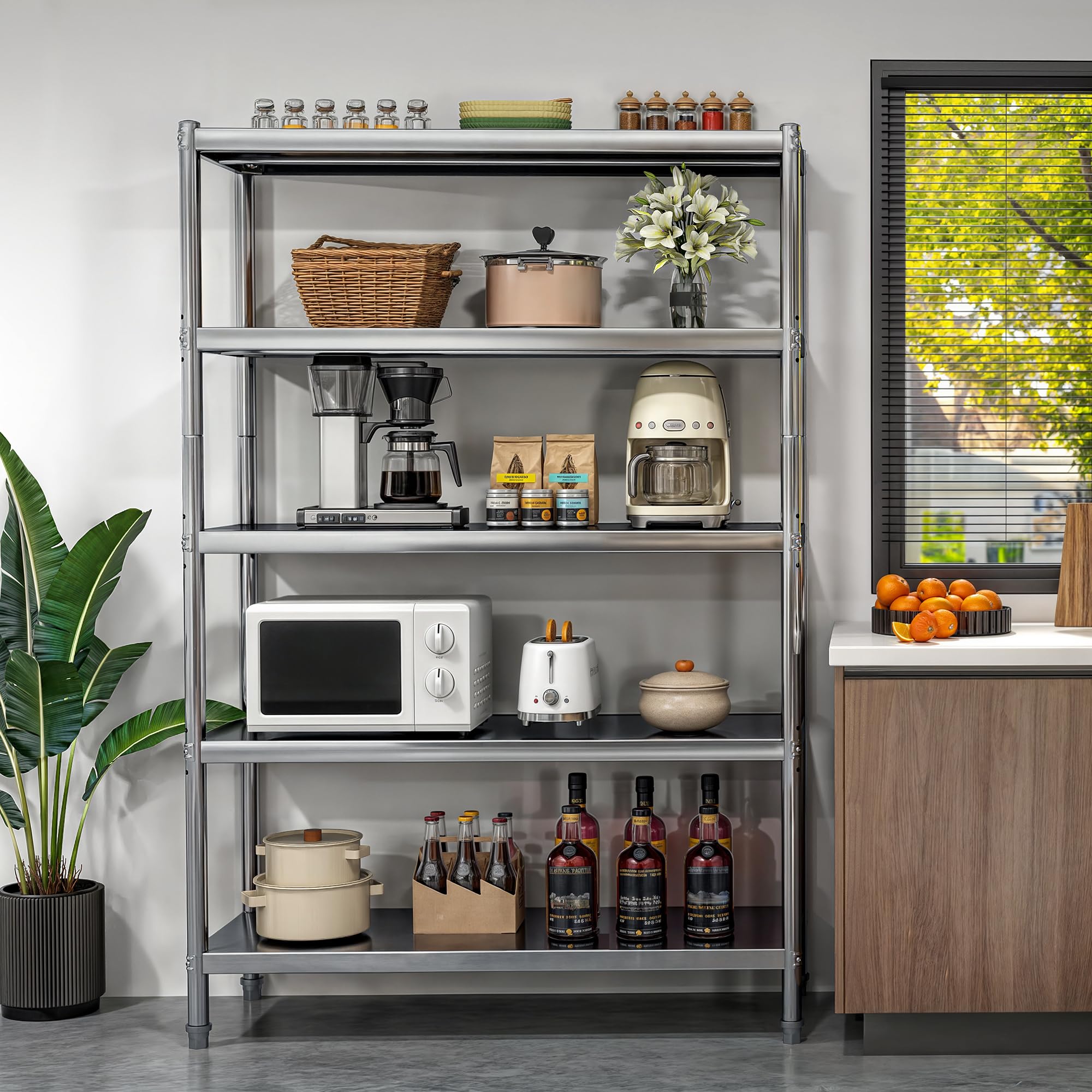 YITAHOME Stainless Steel Shelving 48x18x72in, 5-Tier NSF Metal Shelves Unit for Kitchen, Commercial Office, Garage, Restaurant, Warehouse – Adjustable