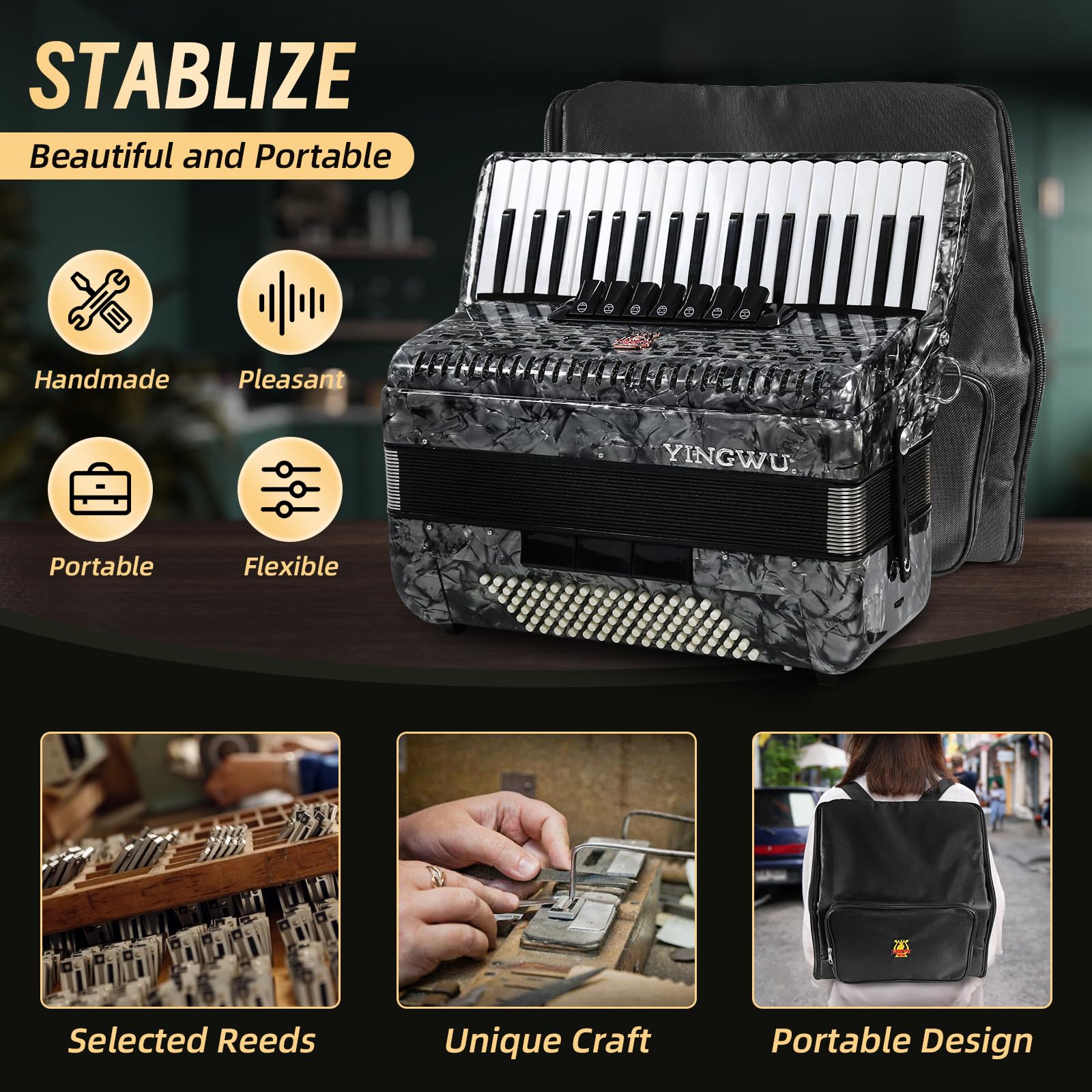 Amazon.com: Accordion,37 Key 96 Bass Professional Accordion for 