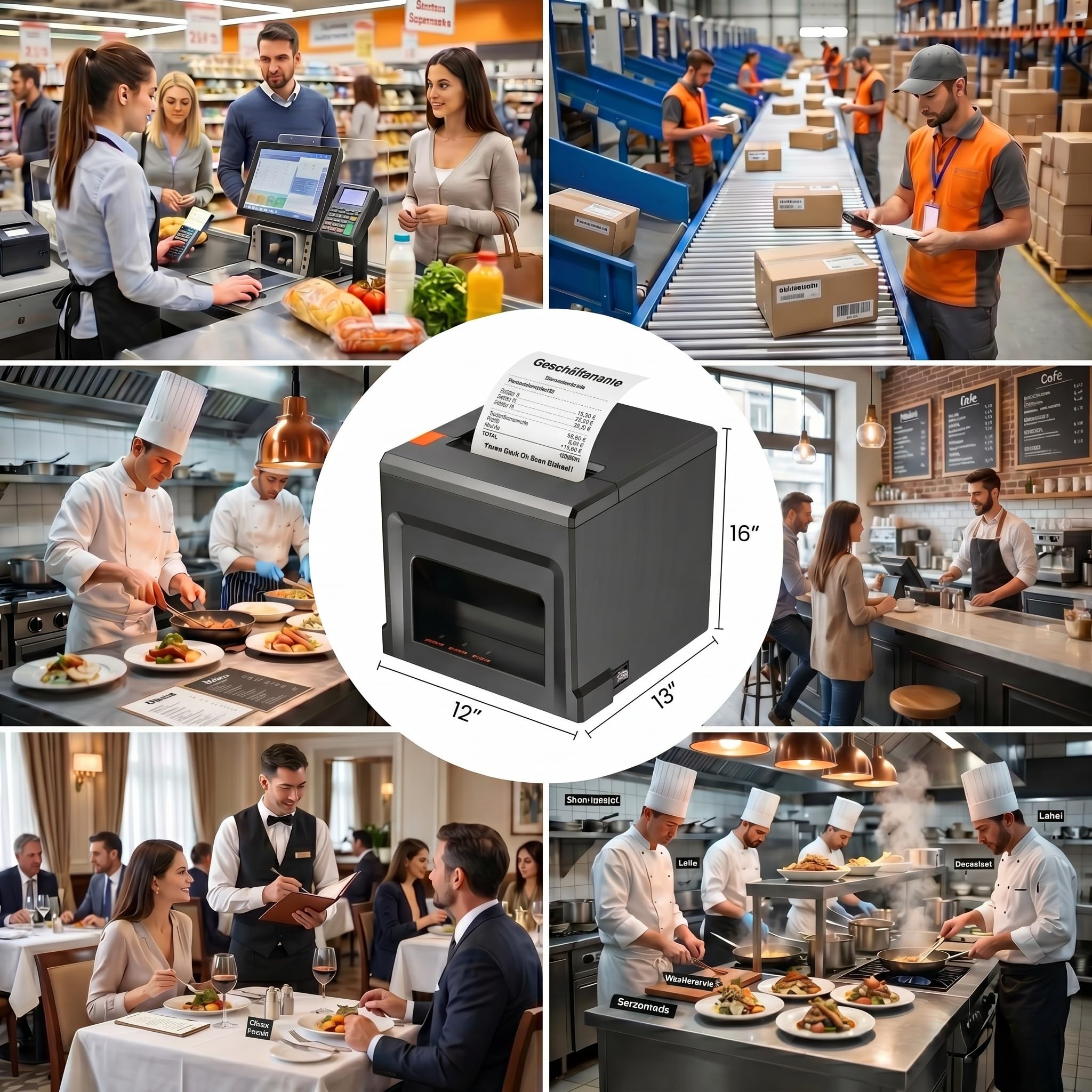 Thermodrucker 80mm Mobiler Einsatz, USB & Bluetooth, 300mm/s, Nur für Windows/Mac, Inkl. 5 Rollen + 58mm Adapter