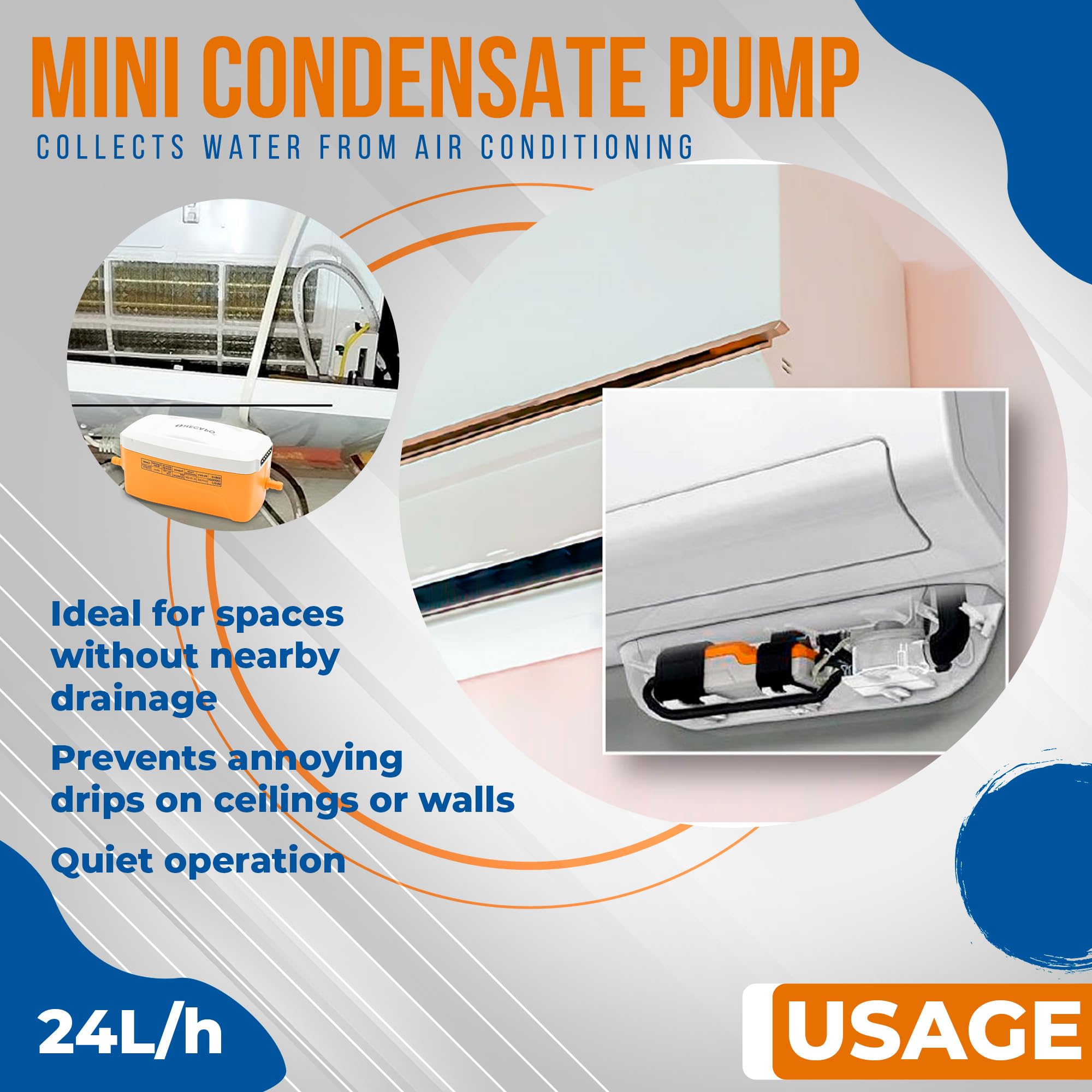 DOJA Barcelona Bomba de Condensados Aire Acondicionado - 24 L/h - Drenaje Silencioso - Mini Bomba Eficiente con Ahorro de Energía - Optimizada para Espacios sin Desagüe Natural