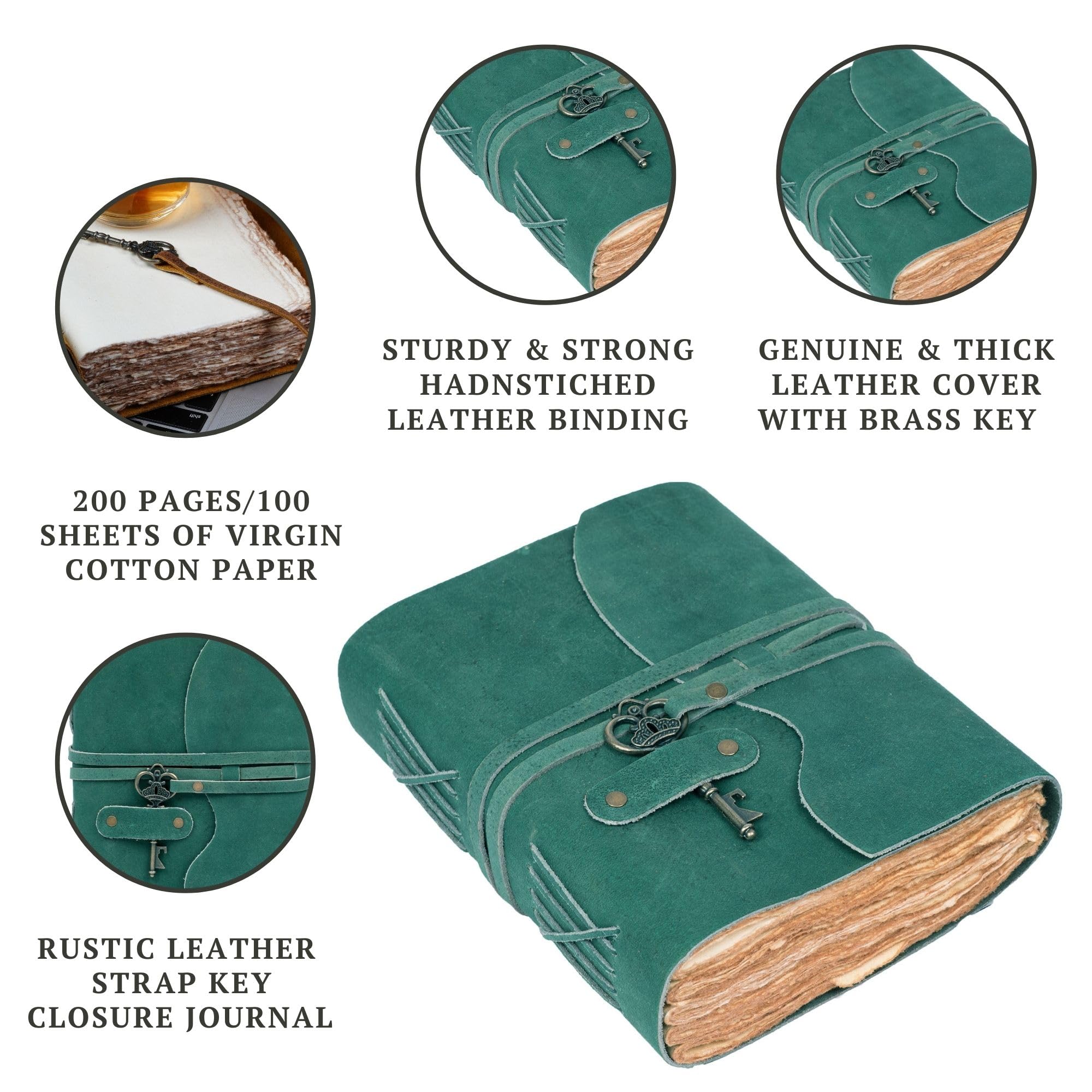 LEATHER VILLAGE Vintage Leather Journal, 200 Handmade Vintage Deckle Edge Paper, Leather bound Journal For Women Men - Image 3