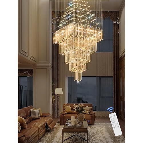 Flashing God D40''X H100'' Large Chandeliers for High Ceilings Crystal Raindrop Chandeliers 5 Tiers Chandelier Big Pendant Light Fixture for Living Room Entry Stairwell Staircase