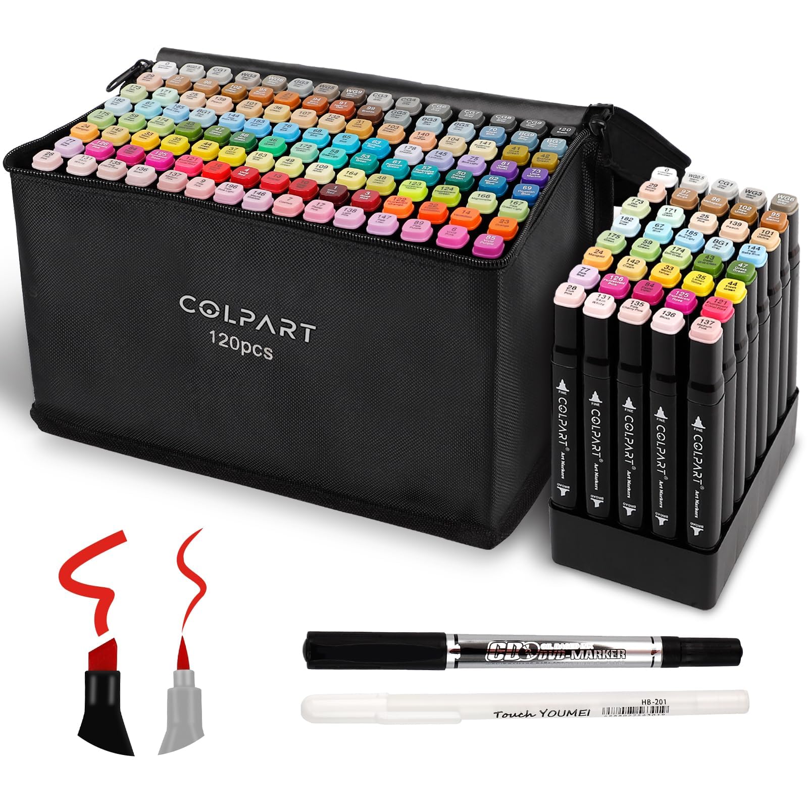Rotuladores de Alcohol de 120 Colores, Doble Punta (Pincel y Fina), Secado Rápido para Artistas y Aficionados, Dibujos, Bocetos, Ilustración y Cómic