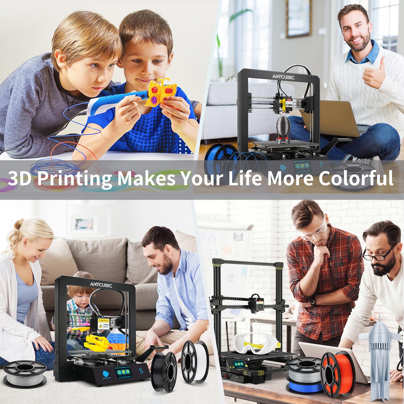 ANYCUBIC PLA Filament 1.75mm 1KG, Filament do Drukarek 3D, Materiały do Druku 3D, Czarny*2