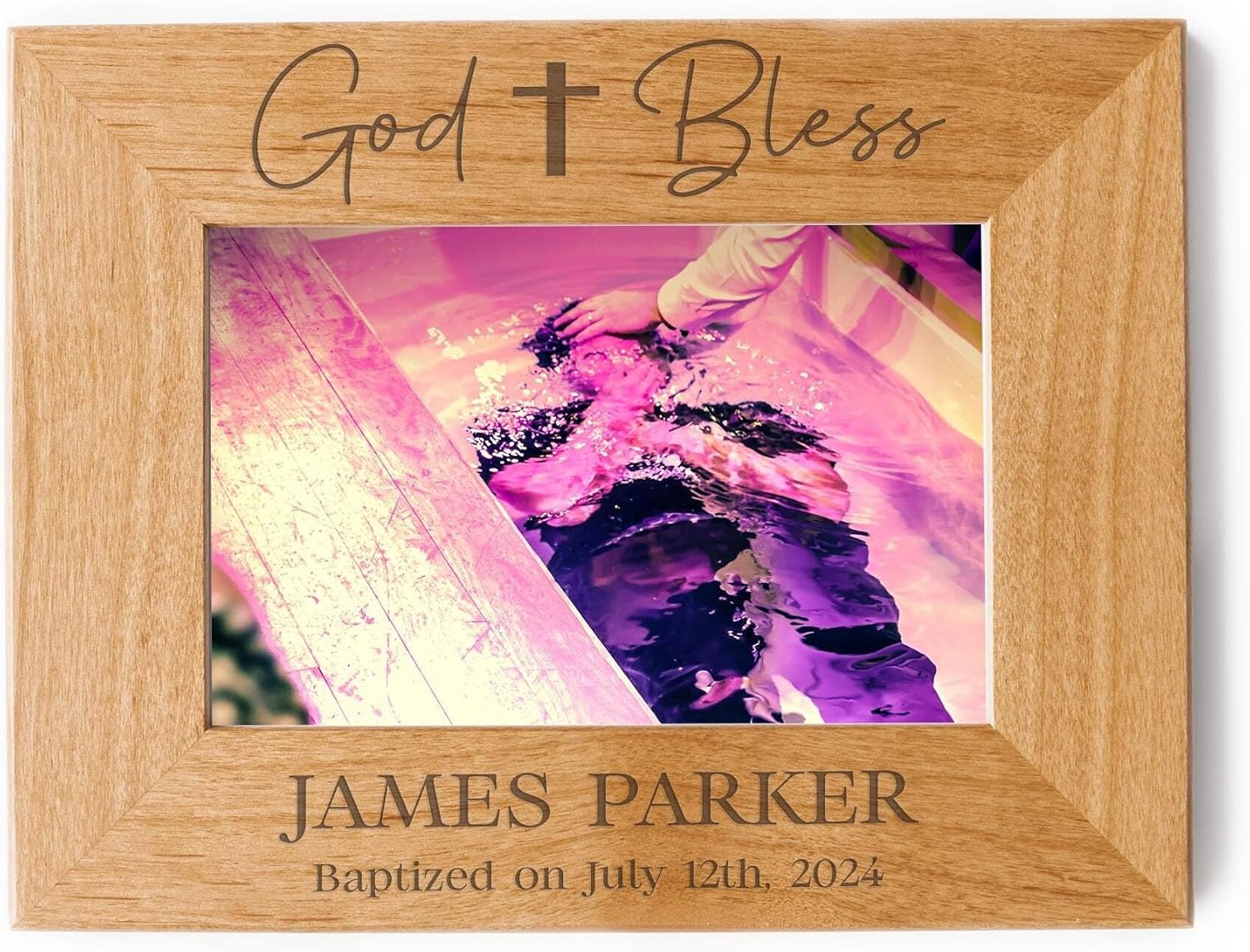 God Bless Baptized Picture Frame - Personalized Baptism Gift for Boy or Girl, Christening Photo Frame - 5x7 Landscape