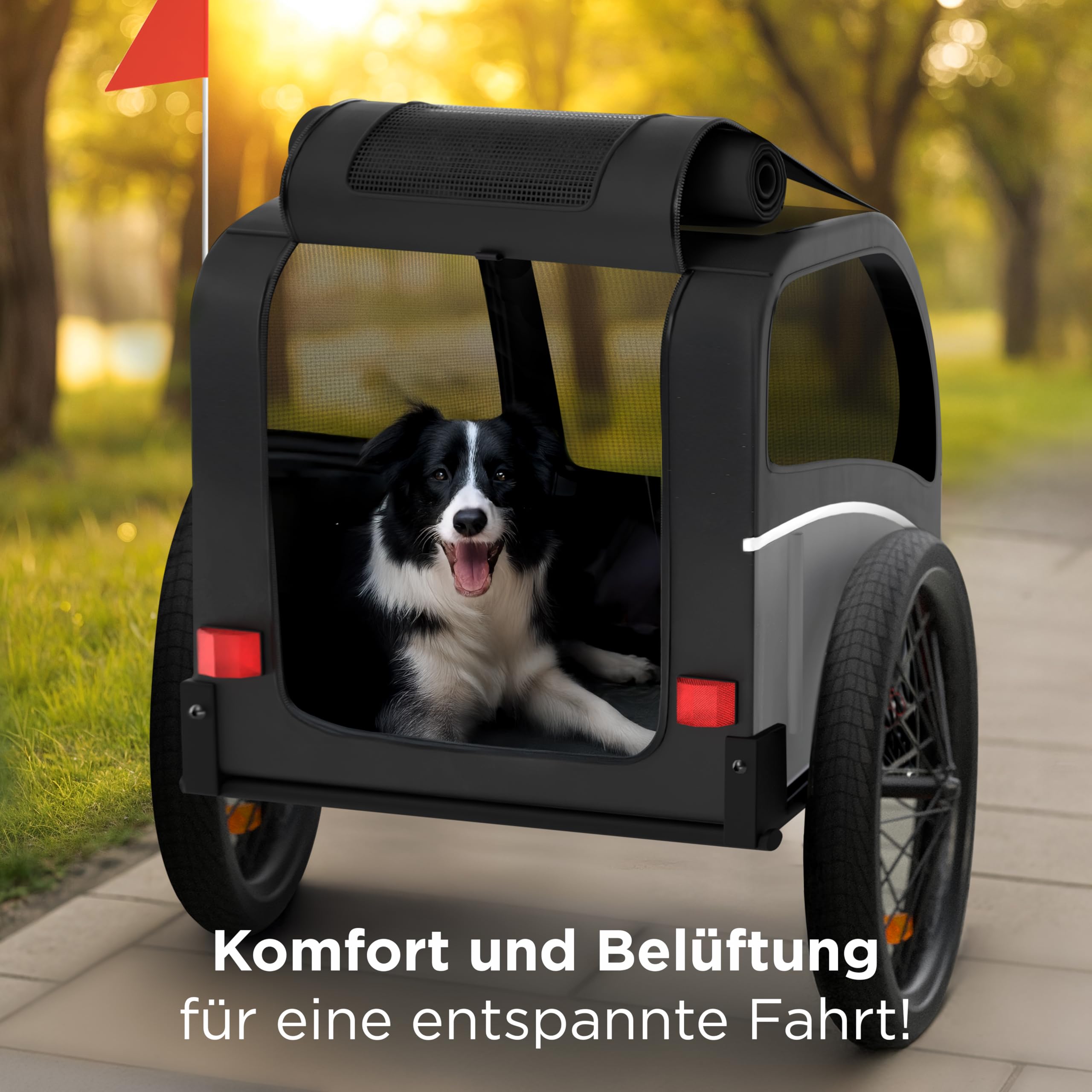 Hundeanhänger für Fahrrad – Faltbarer Hundefahrradanhänger mit Kupplung & Reflektoren – Fahrradanhänger Hunde bis 40kg – Wasserdicht – Kompatibel mit E-Bikes – Schwarz