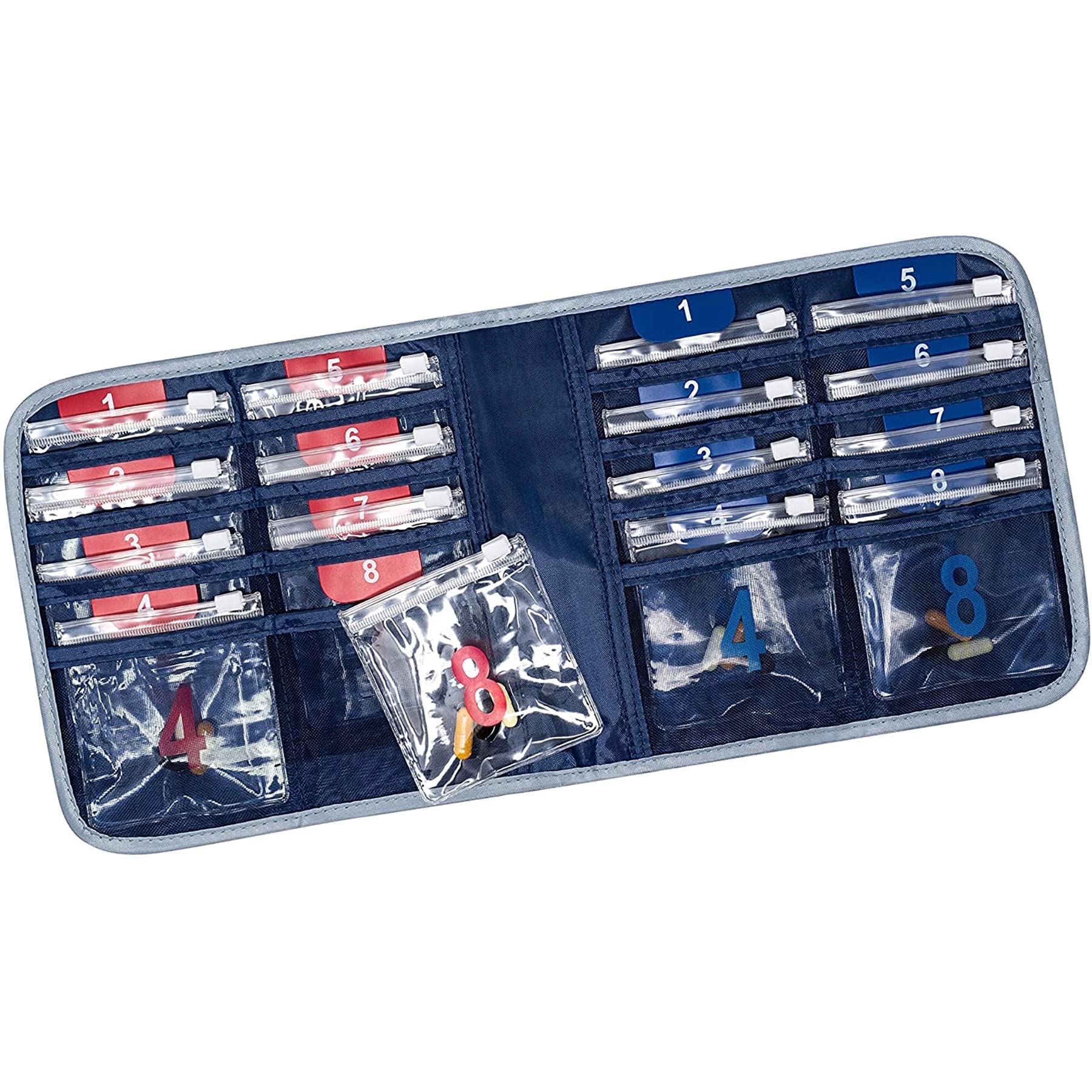 Lewis N. Clark AM/PM Folding Pill Organizer + Supplement Case for OTC Medicine, Navy
