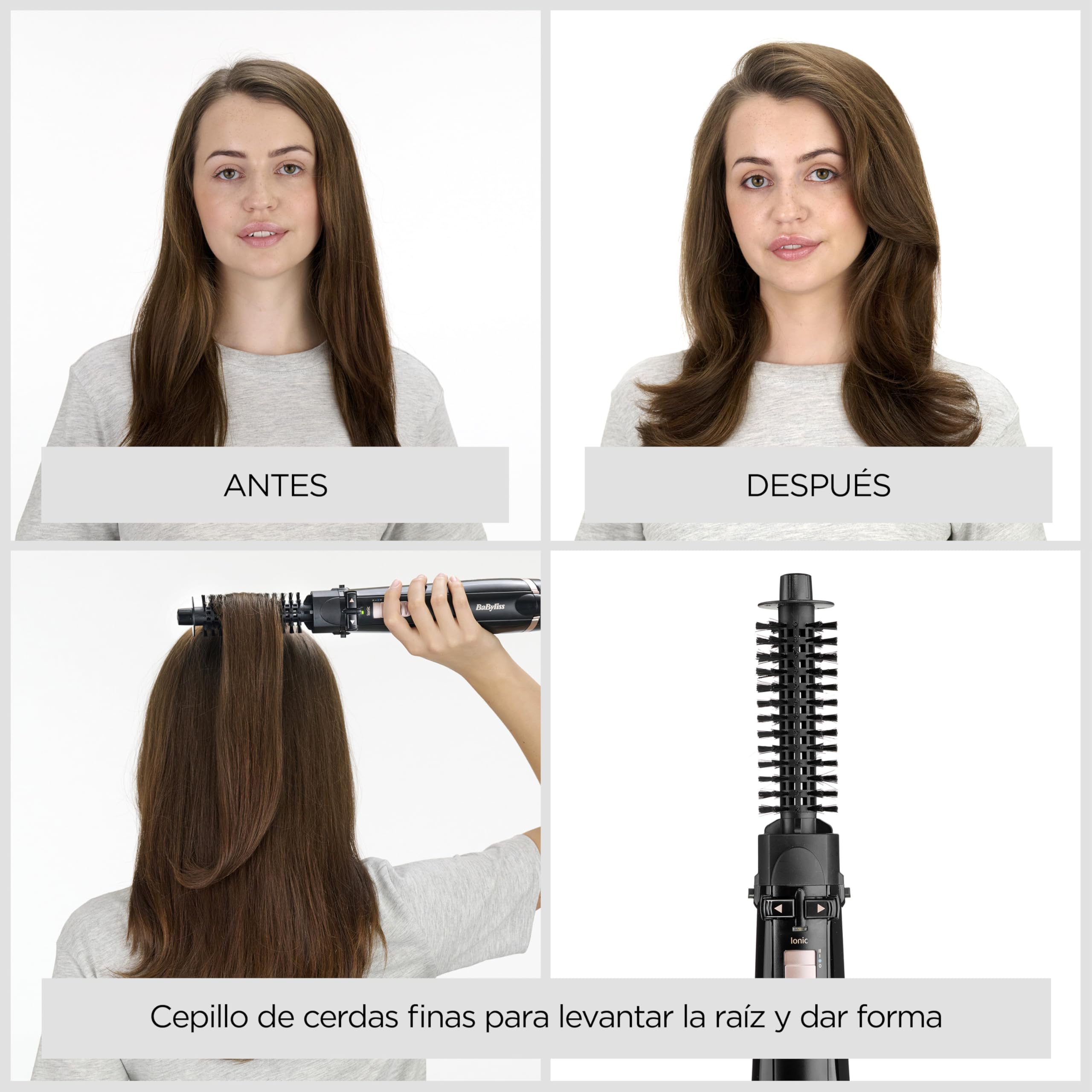 BaByliss AS200E Cepillo Rotatorio de Aire Styler Iónico con 4 Accesorios Secador Alisador Voluminizador Negro