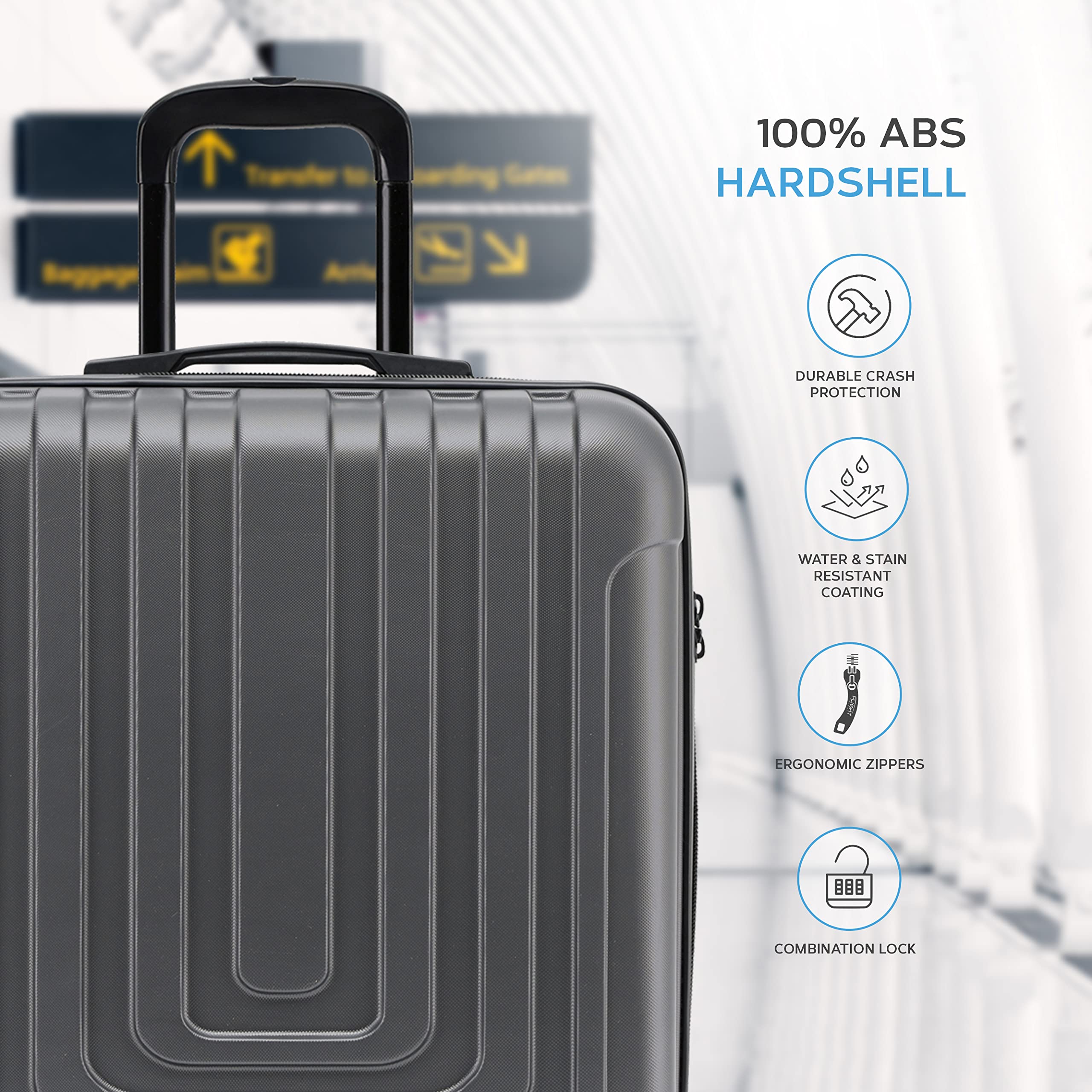 Flight Knight Premium Set of 2 Lightweight Cabin Suitcase - 8 Spinner Wheels - Built-in TSA Lock & USB Port - Luggage Approved for easyJet Flexi Fare Overhead Carry On - 56x45x25cm