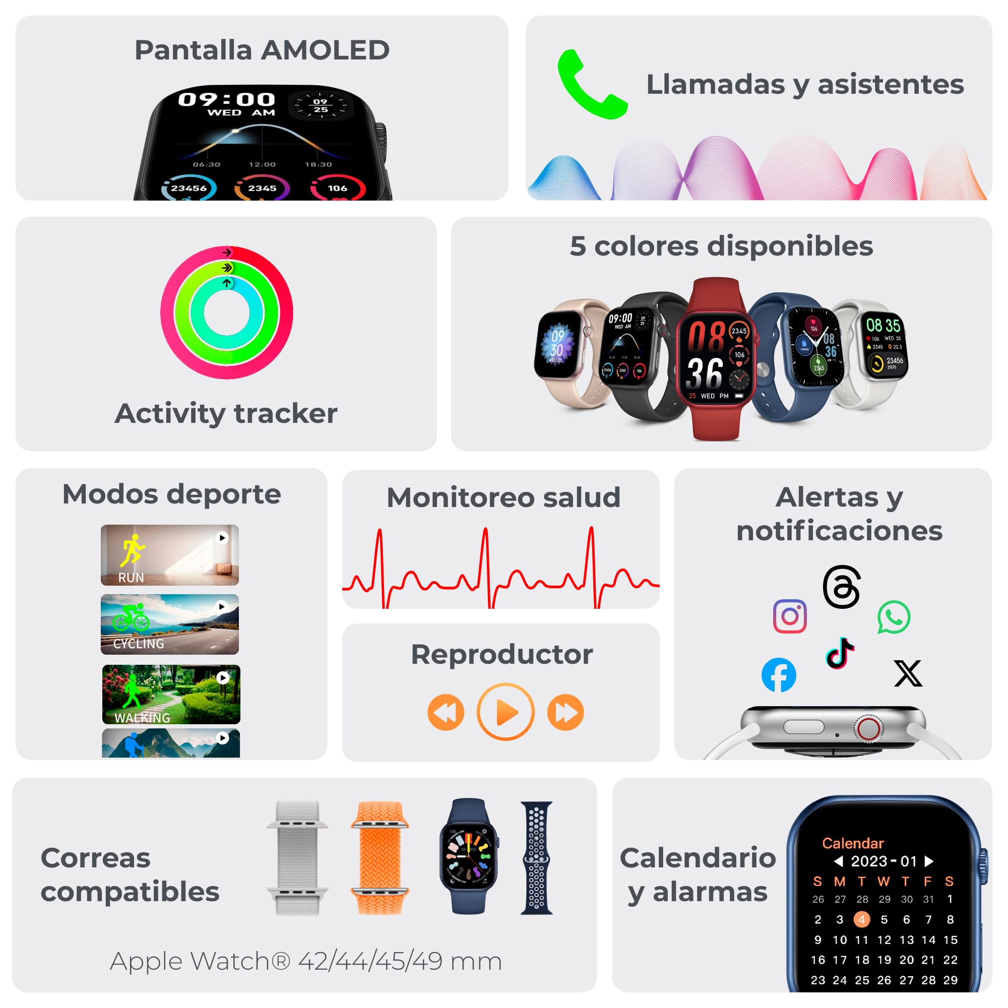 KSIX Smartwatch Urban 5 Czarny - Inteligentny zegarek męski i damski z połączeniami, wiadomościami, asystent głosowy, Smartwatch dla mężczyzn i kobiet, z 5 monitorami zdrowia, zegarek z trybami