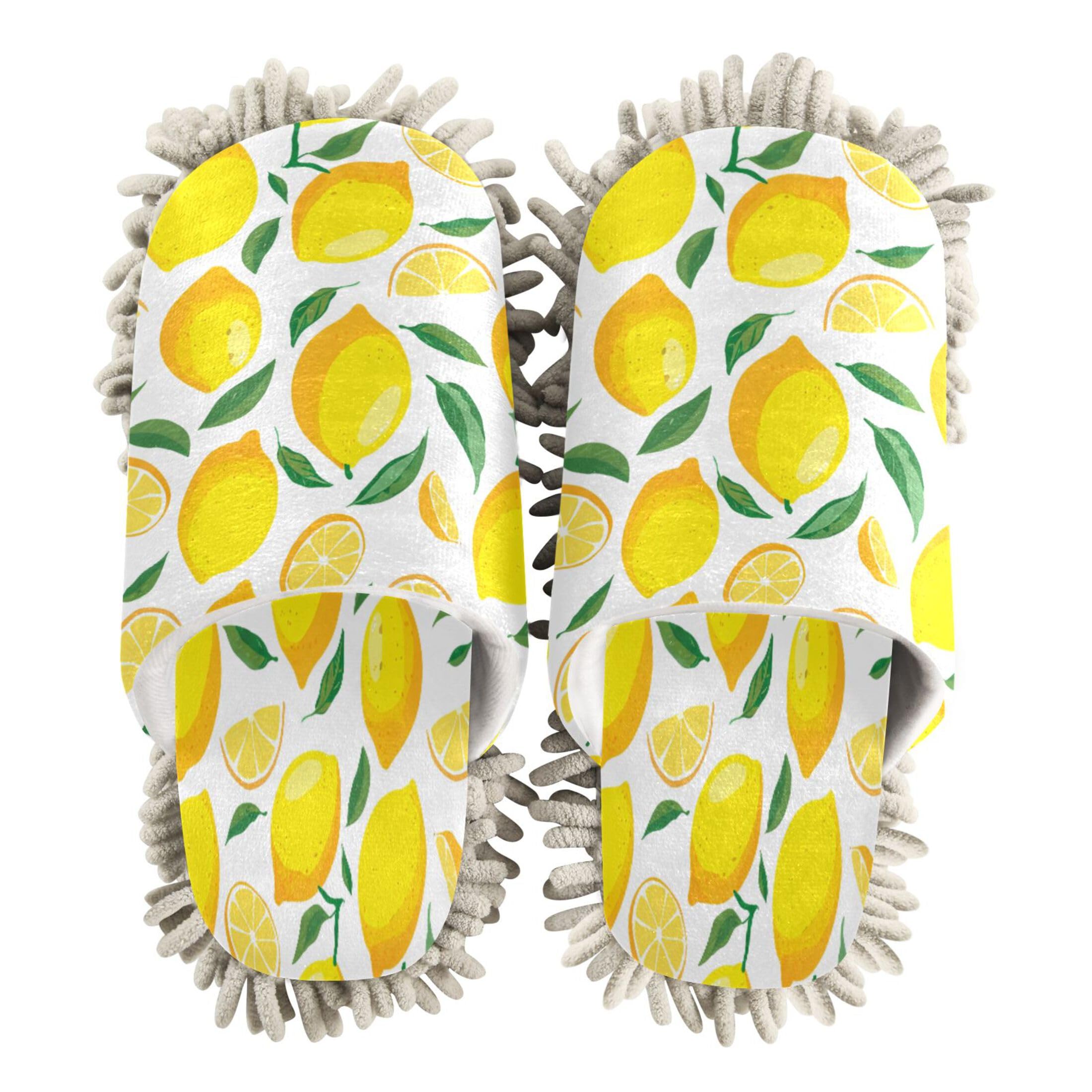 Kigai Lemons Mop Slippers for Floor Cleaning, Slippers for Women Men, Microfiber Floor Cleaning, L