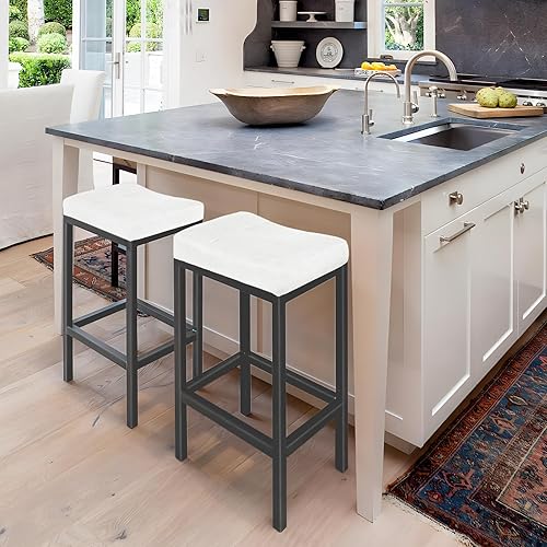 Magshion Juego de 2 taburetes de bar de 31.5 pulgadas de altura de barra con base de metal y reposapiés, taburetes de cuero sintético sin respaldo