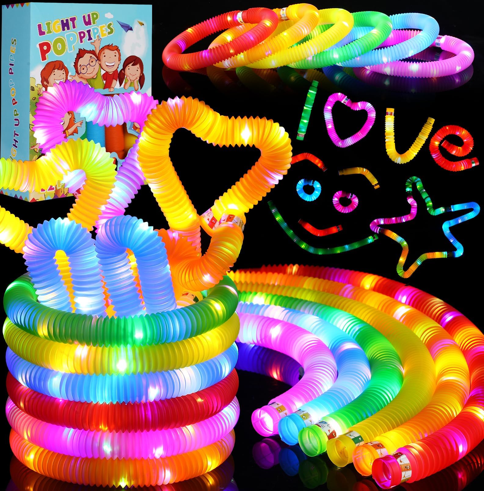 SCIONE 6 PCS Glow Sticks Camping Essentials, Light Up Pop Tube Party Favors Toys Gifts for Kids, LED Bracelet Necklace Accessories for Children, Fun Camp Games Activities Gear Stuff for Boys Girls