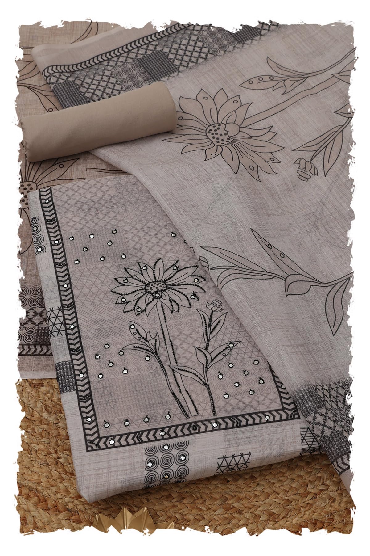 soch Womens Linen Geometric Dress Material With Hand Embroidery and Faux Mirror Details-picture-33