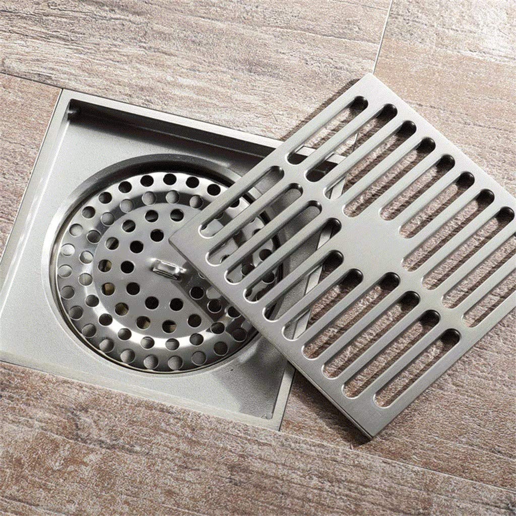 sumidero de Suelo, Drenaje de Piso-Drenaje Ducha Cuadrado,Escurridor con inserción Azulejos baño Cubierta colador extraíble,Acabado Cromado,Diseño antiobstrucción