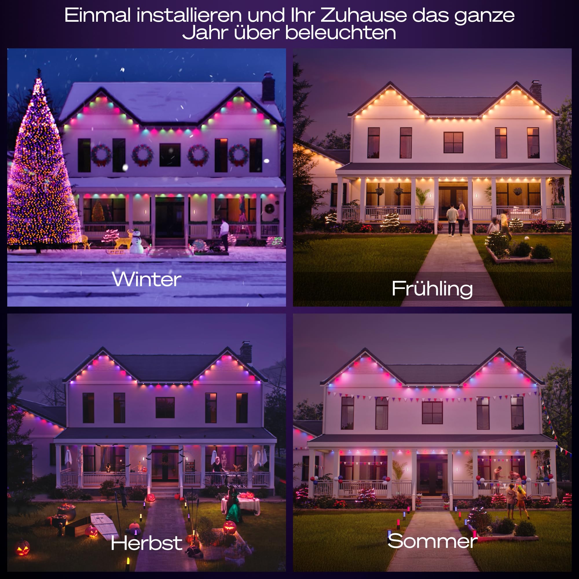 Philips Hue Festavia Permanent Außenlichterkette, Erweiterung, 9m, dimmbar, wetterfest, wasserdicht, weißes und farbiges Ambiente, weißes Kabel