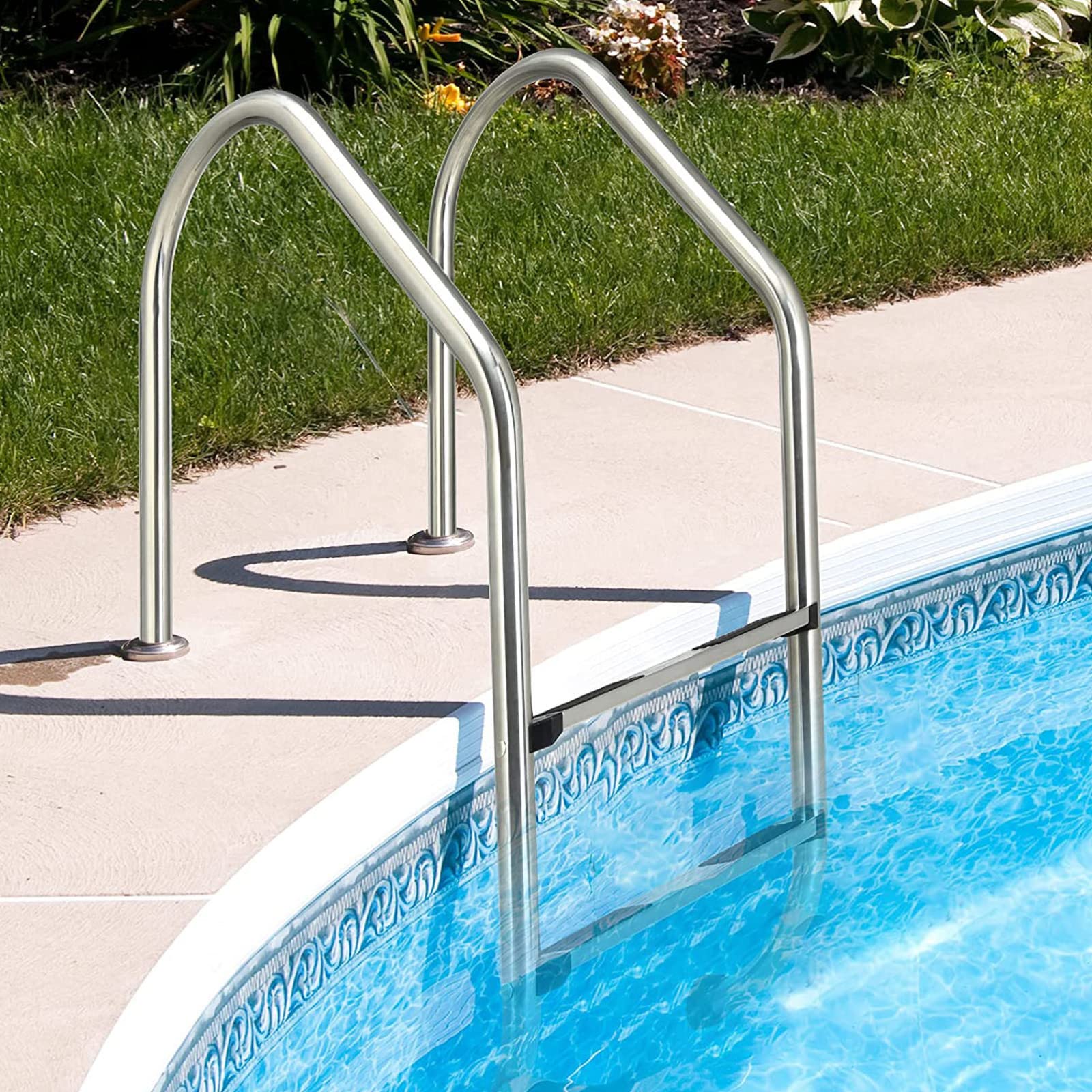 Scaletta da piscina con 2 pedane antiscivolo, scaletta da piscina in acciaio inox con sistema di ingresso e uscita, facile da montare, capacità di peso 200 kg