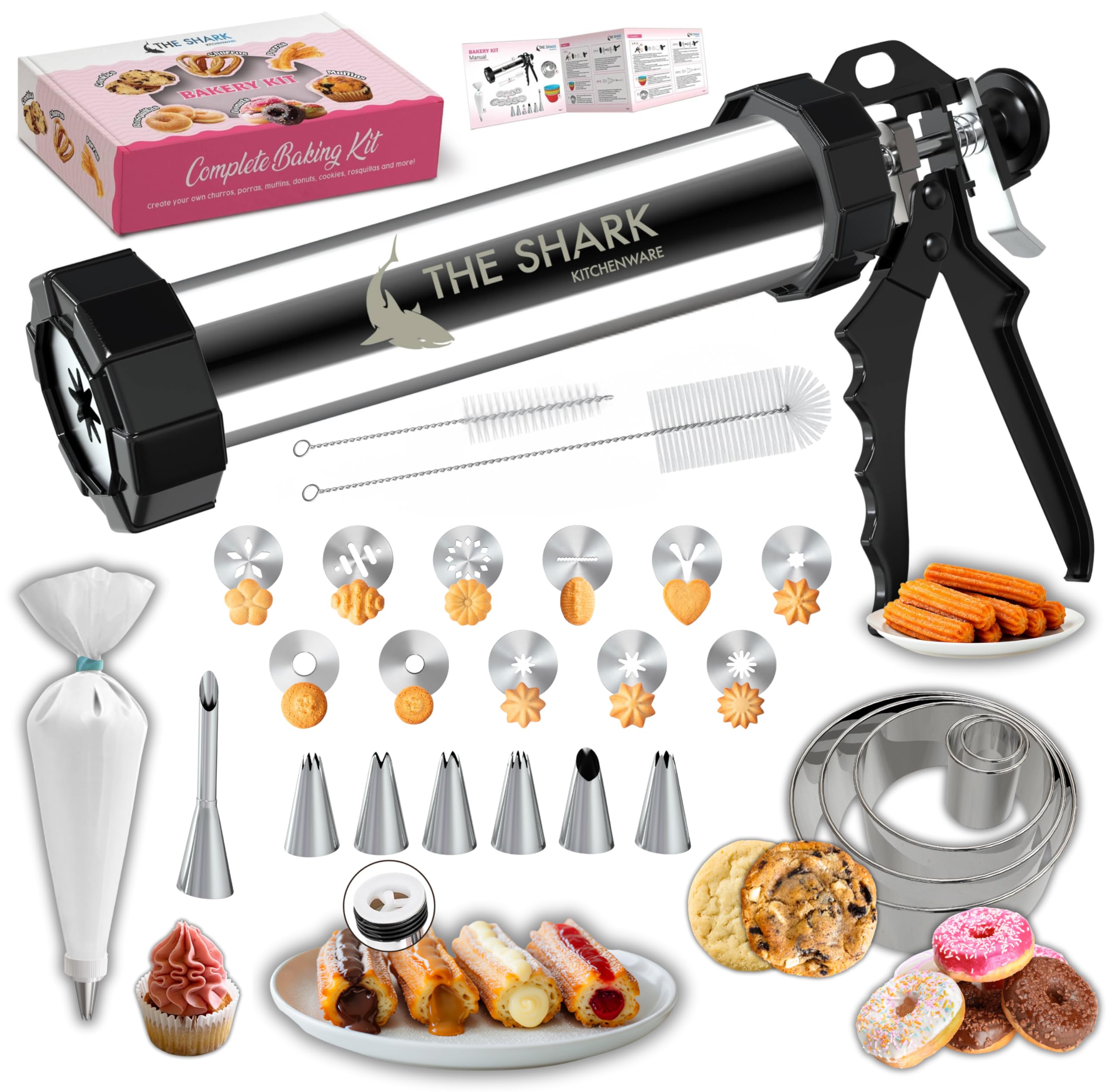 Churreras para Churros y Porras de Acero Inoxidable 304 – Rápida, Fácil de Limpiar y de Gran Capacidad – Ideal Postres Caseros y Cocina Familiar – Kit Reposteria Profesional para Chefs y Principiantes