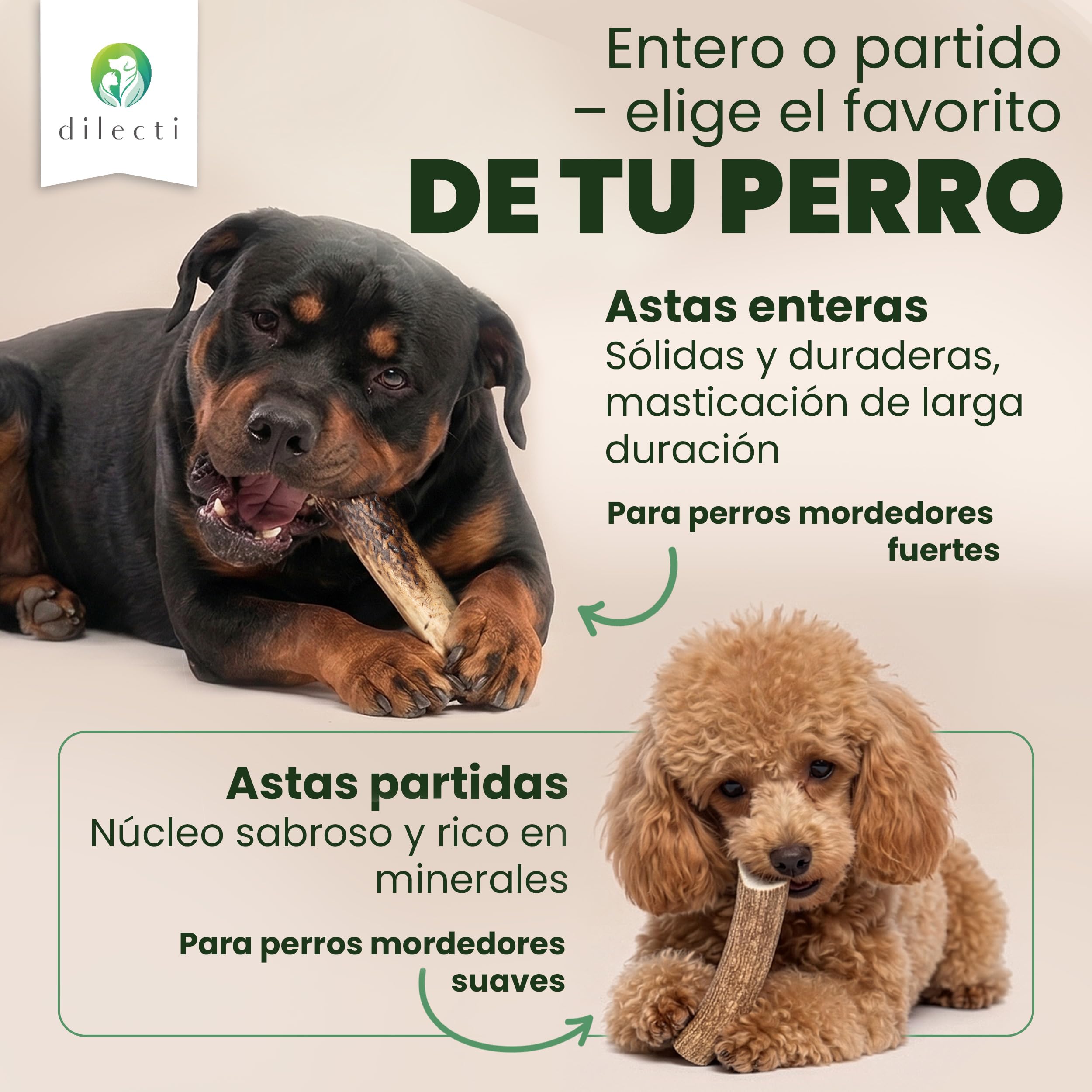 Asta de Ciervo para Perros Hueso Perro Morder Que Reduce el Sarro, Mordedor Natural para Cachorros y Perros Grandes (Duro S (Paquete de 3))