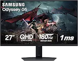 SAMSUNG 27-Inch Odyssey G50D Series QHD Fast IPS G-Sync Compatible Gaming Monitor, 1ms, VESA DisplayHDR 400, 180Hz, AMD FreeSync, Adjustable Stand, Eye Saver Mode, LS27DG500ENXZA, 2024