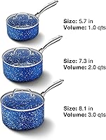 Vista 29 de Saucepan Set, Nonstick 2Qt & 3Qt Sauce Pans with Lids, Small Pot with Lid - Natural Granite, Grey
