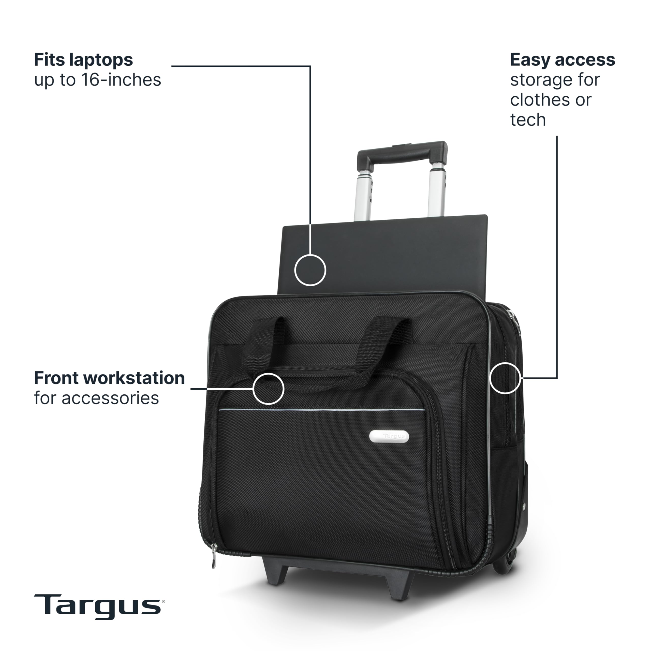Targus 16 inch Rolling travel laptop case, Black - Travel briefcase and small rolling bag - Spacious foam padded laptop case 16" (TBR003US) — Amazon image 2