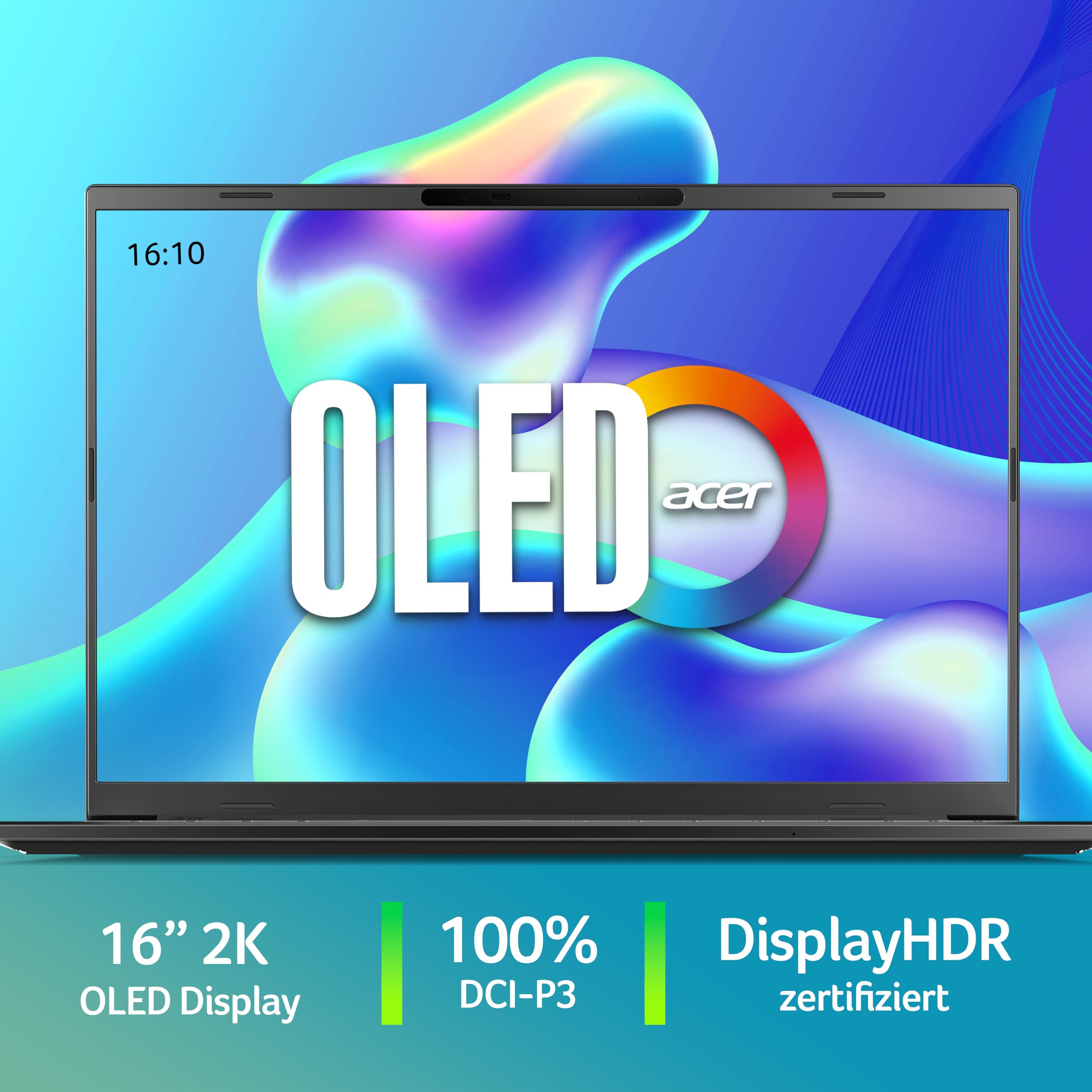 Acer Aspire 16 AI OLED (A16-52M-75LW) AI Laptop, Copilot+ PC, 16" WUXGA+ OLED 120Hz Display, Intel Core Ultra 7 258V, 32 GB RAM, 1 TB SSD, Intel Arc Grafik 140V, Windows 11, QWERTZ Layout