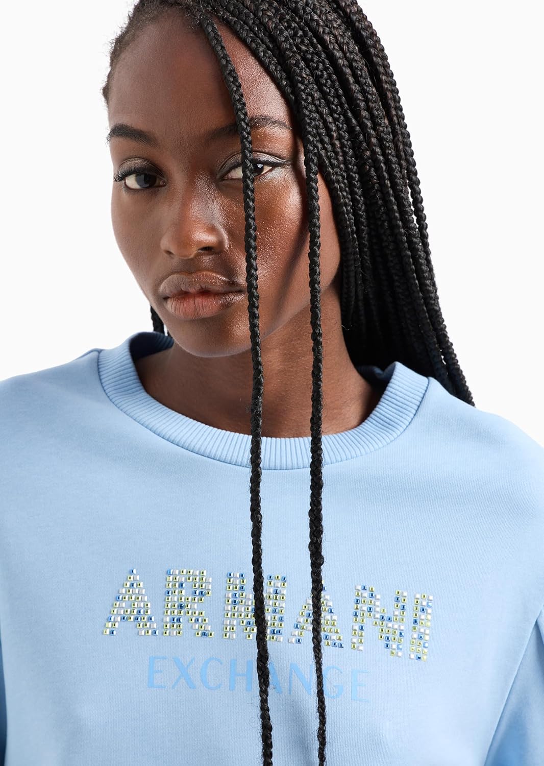 Armani Exchange womens Rhinestone Logo Crewneck Pullover Sweatshirt - Image 2