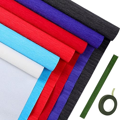 Vista 11 de Gersoniel Juego de 57 piezas de papel crepé de flores para bricolaje, 6 rollos de hojas de papel crepé de 1.58 onzas, 50 piezas de alambre de hierro