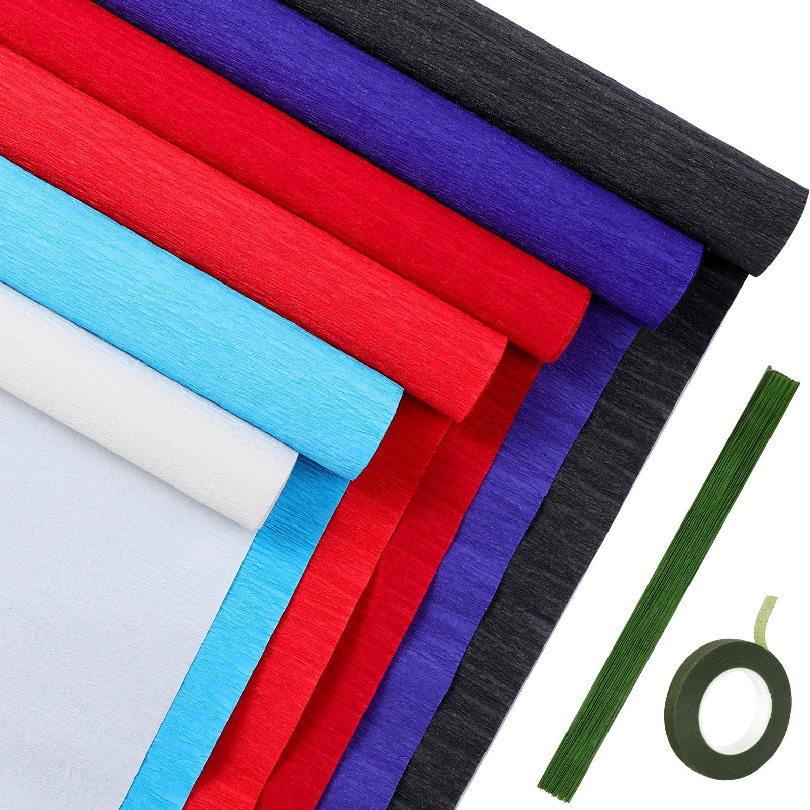 Gersoniel 57 Pcs Crepe Paper DIY Kit for Flower Making, Red and Blue