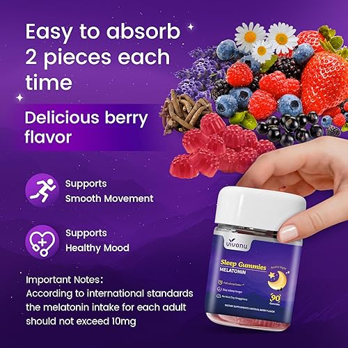 Miniatura 6 de VivoNu Gomitas de melatonina de 10 mg, ayuda para dormir para adultos, gomitas para dormir con glicinato de magnesio, raíz de valeriana, L-teanina y