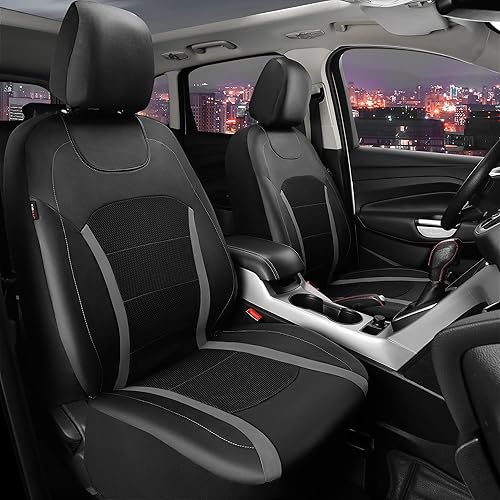 Miniatura 2 de CAR-GRAND - Juego completo de fundas de asiento para auto, de cuero de lujo y malla espaciadora transpirable, ajuste universal, compatible con