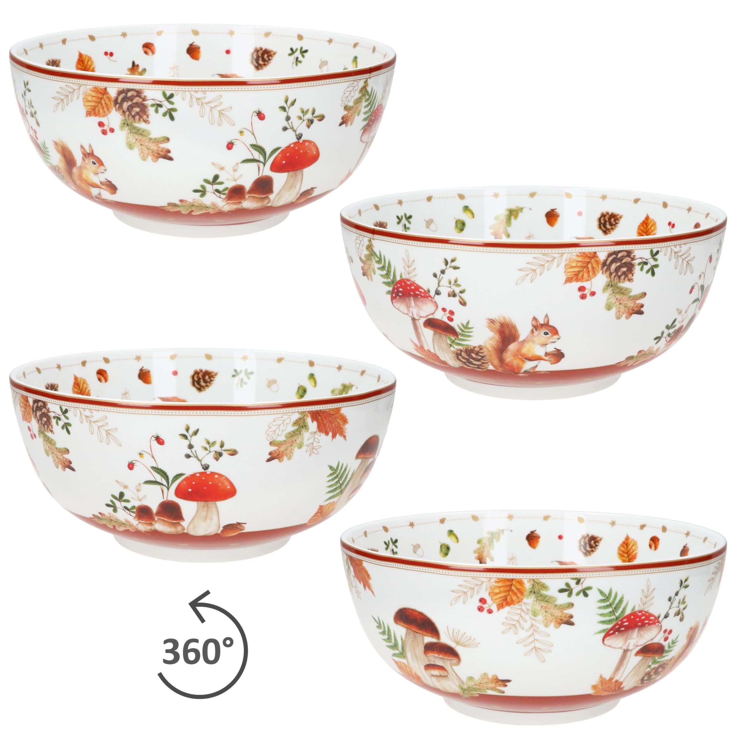 MamboCat Autumn Breeze - Ciotola da portata rotonda, diametro 23 cm, in porcellana, bianca con decorazione a fungo, insalatiera, ciotola per pasta, per autunno, buffet e tavola