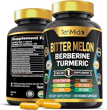 Bitter Melon Capsules - 10in1 Formula - Combine with Berberine, Ceylon Cinnamon, Turmeric, Moringa, Neem, Ginger, Gotu Kola, Artichoke, and Black Pepper - 120 Capsules for 4 Months Supply