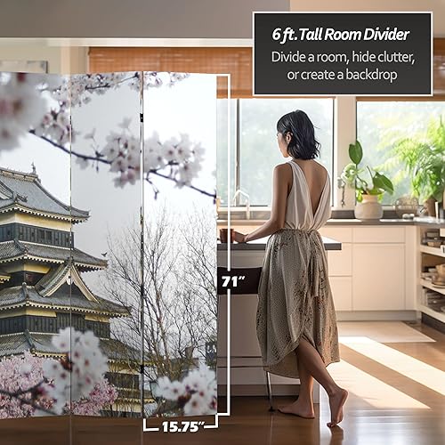 Miniatura 6 de Red Lantern Divisor de habitación de 6 paneles de lona con flores de cerezo de doble cara de 6 pies de alto